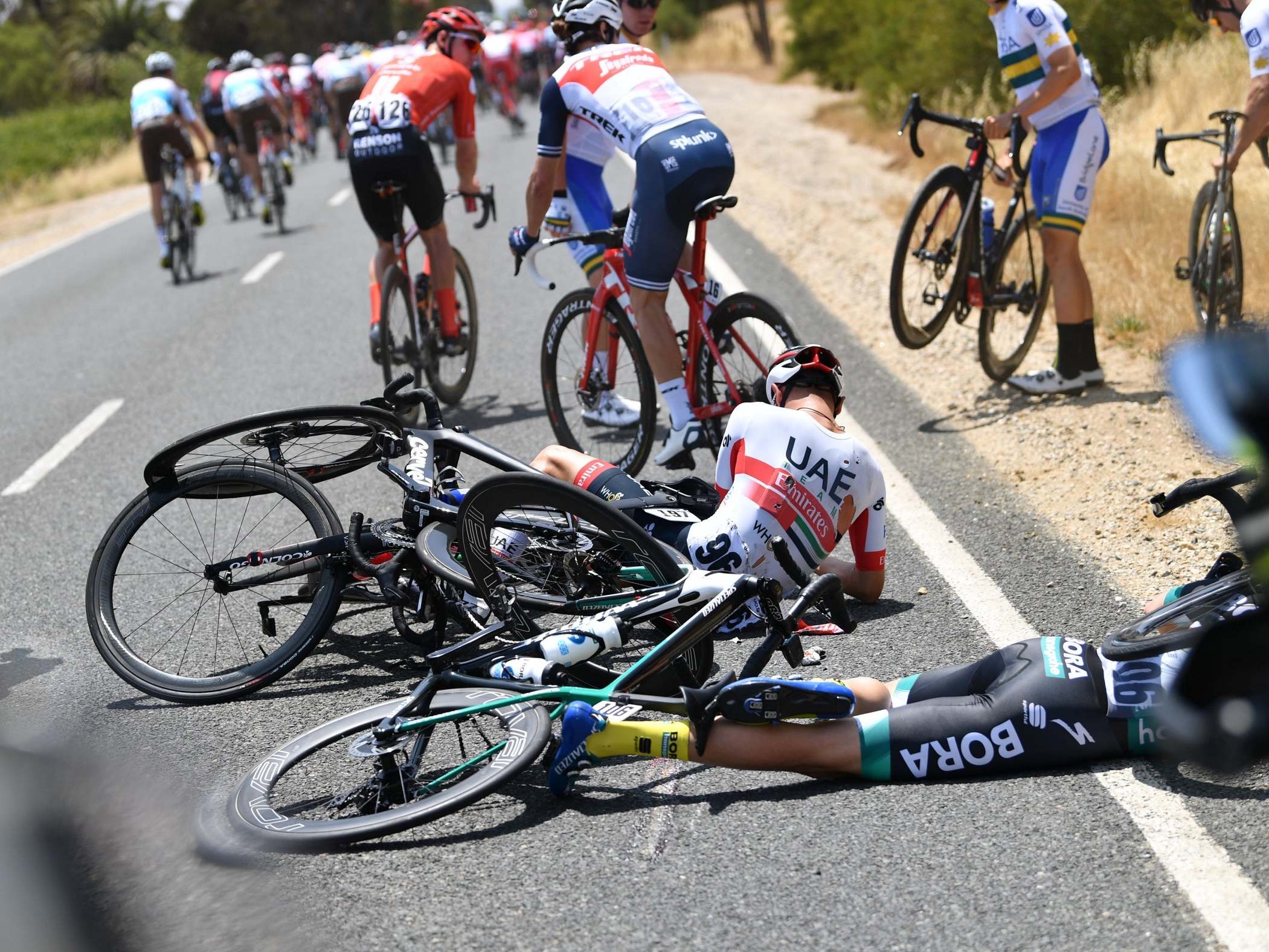 One of the many crashes during the Tour Down Under