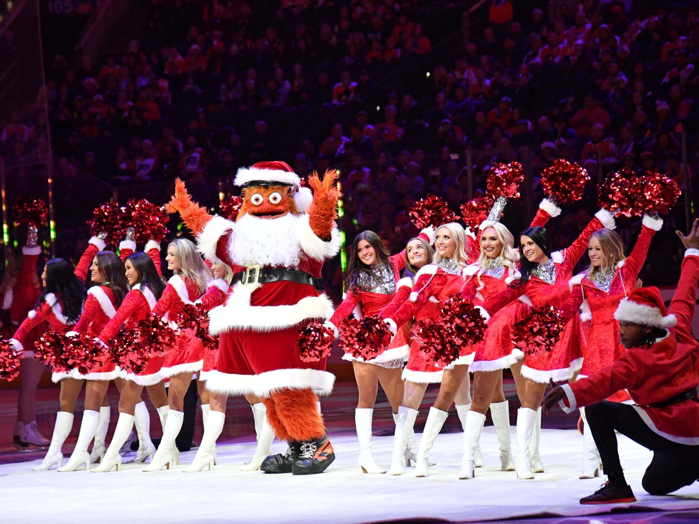 Gritty celebrating Christmas in Philadelphia with the Ice Girls