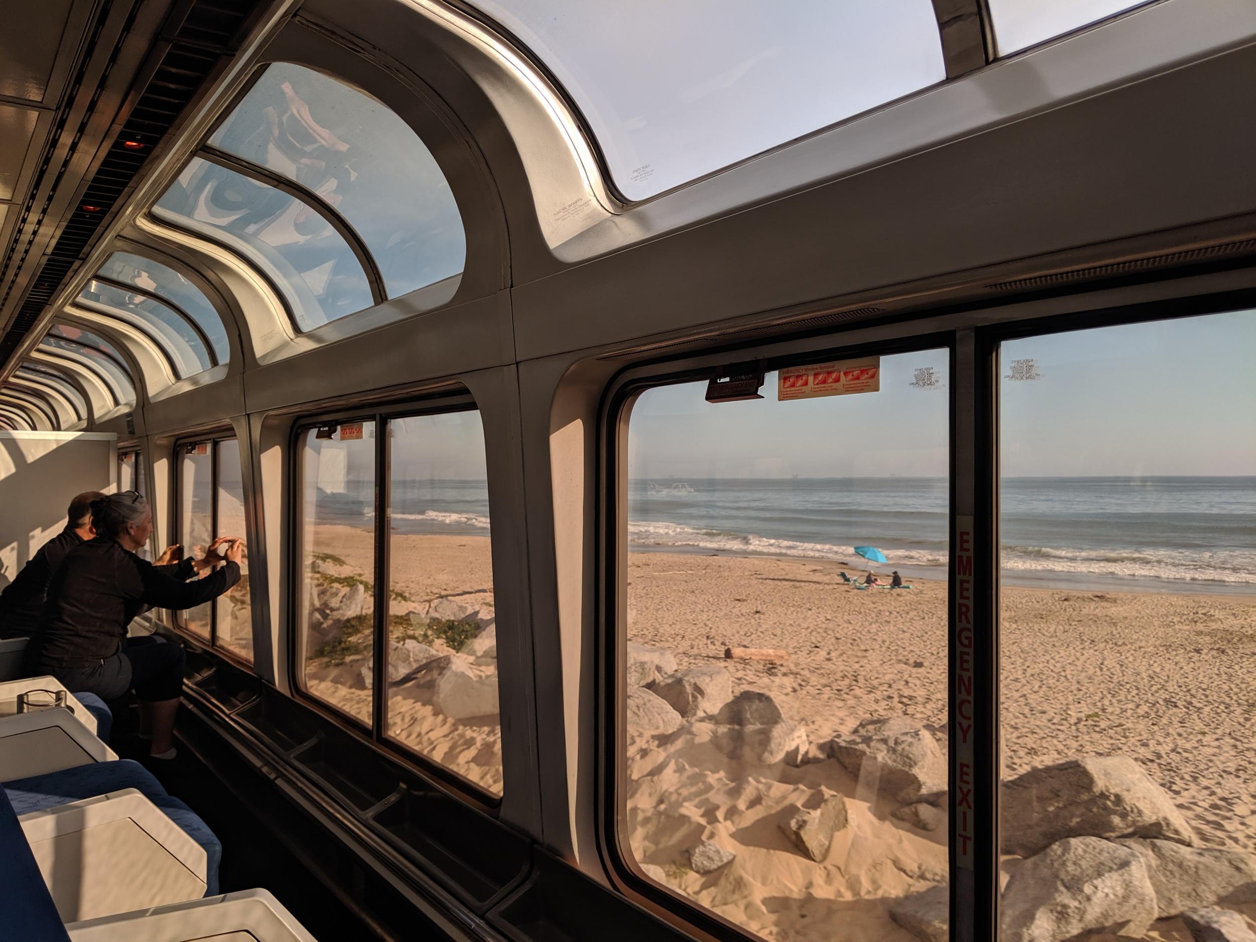 The observation car has floor-to-ceiling windows