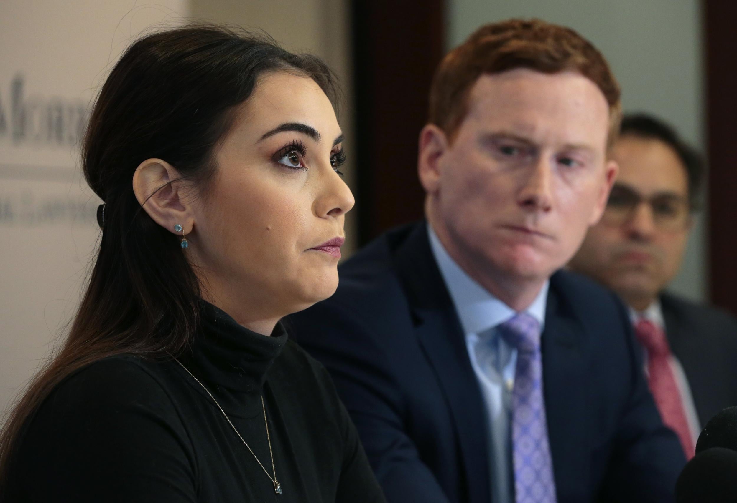 Cristen Giangarra speaks to reporters about the night she was raped by a Lyft driver in St Louis.