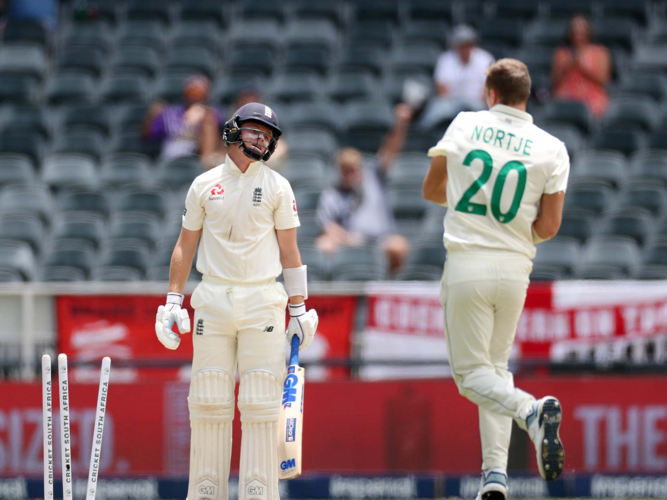 Nortje dismisses Pope to spark a South Africa comeback