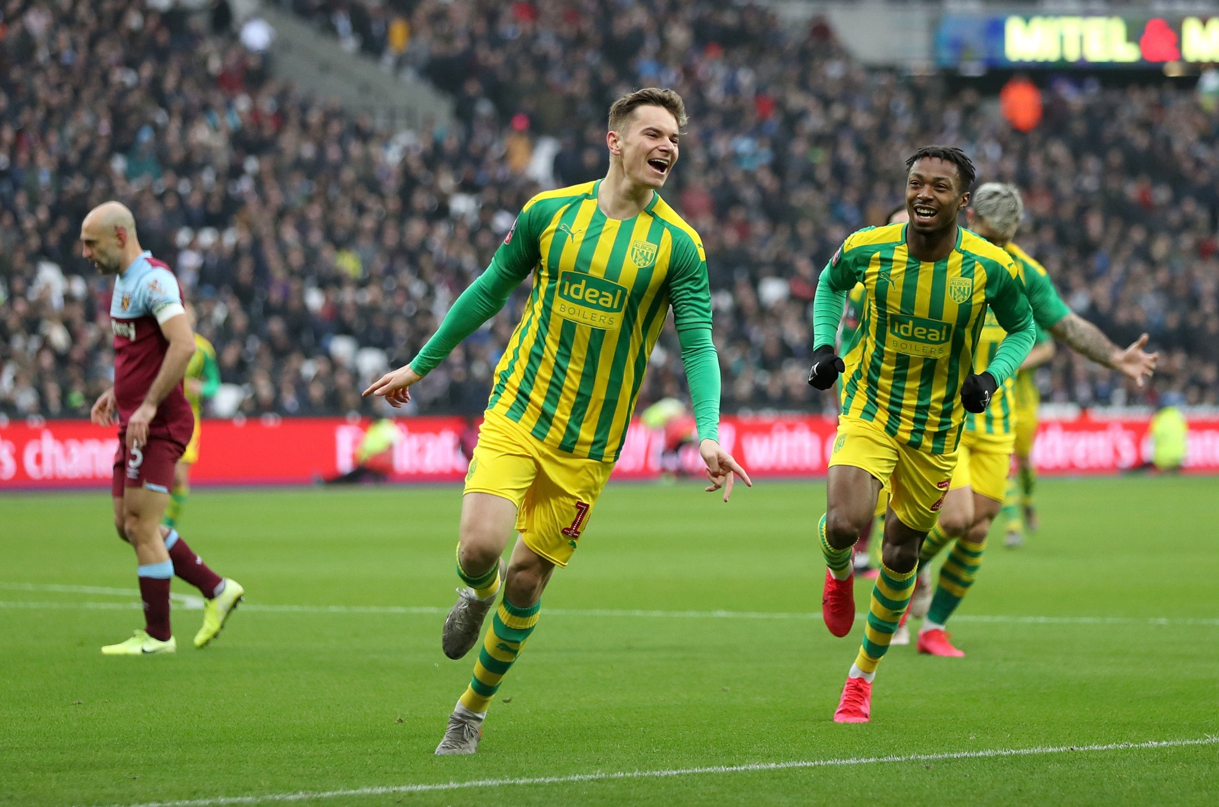 Conor Townsend celebrates putting West Brom in front at the London Stadium