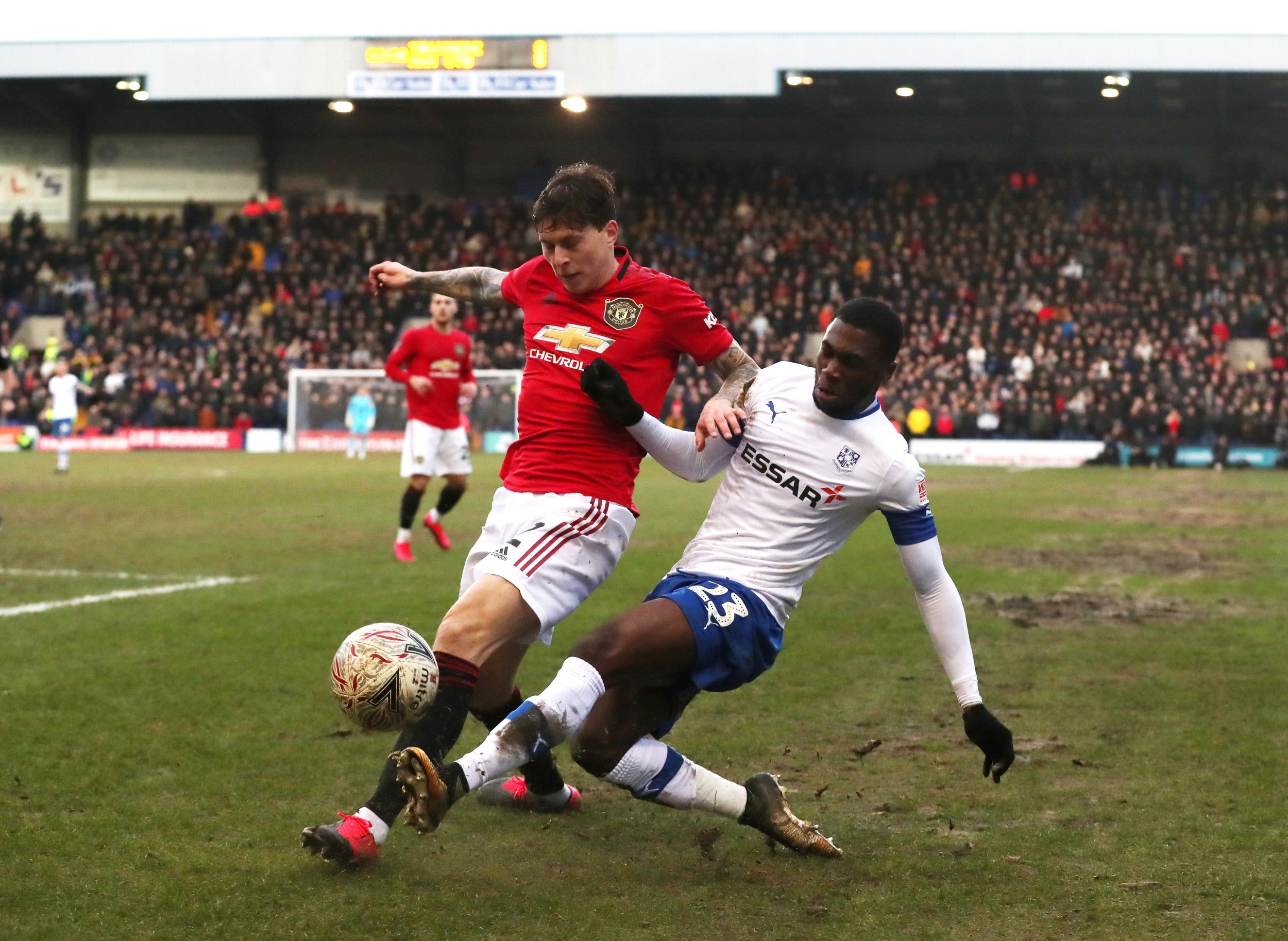 Manchester United's Victor Lindelof challenges for the ball (Reuters)
