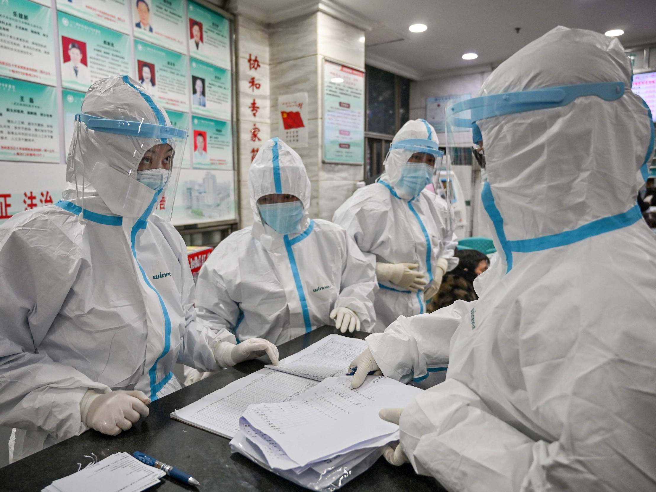 Medical staff at the Wuhan Red Cross hospital wearing protective clothing