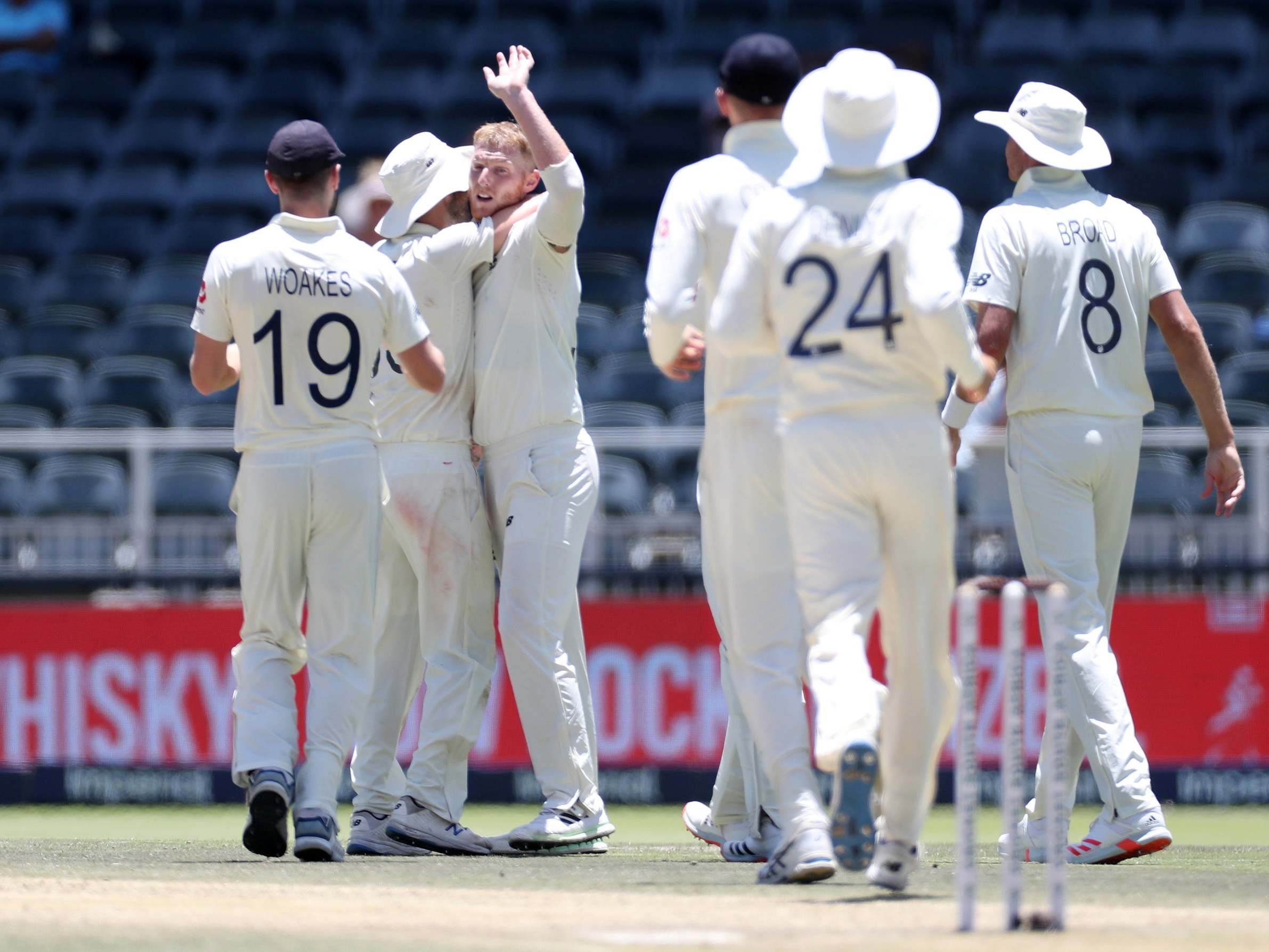 England's Ben Stokes celebrates with teammates