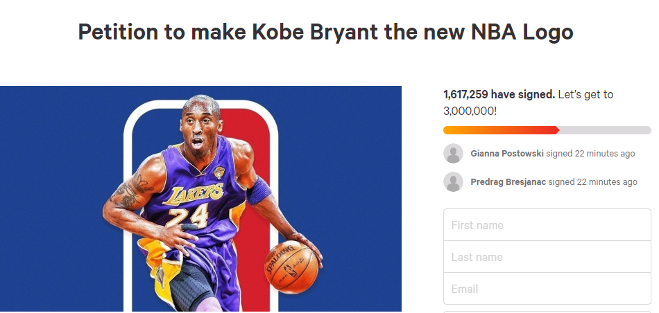 A petition has reached 1.5 million signatures to change the NBA logo to Kobe Bryant