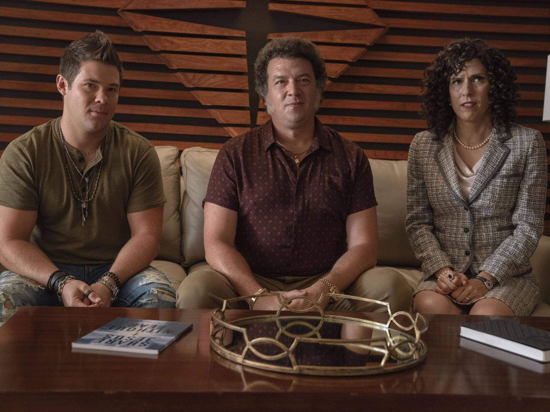 Part capitalist farce, part dark soap opera: Adam DeVine, Danny McBride and Edi Patterson in ‘The Righteous Gemstones’