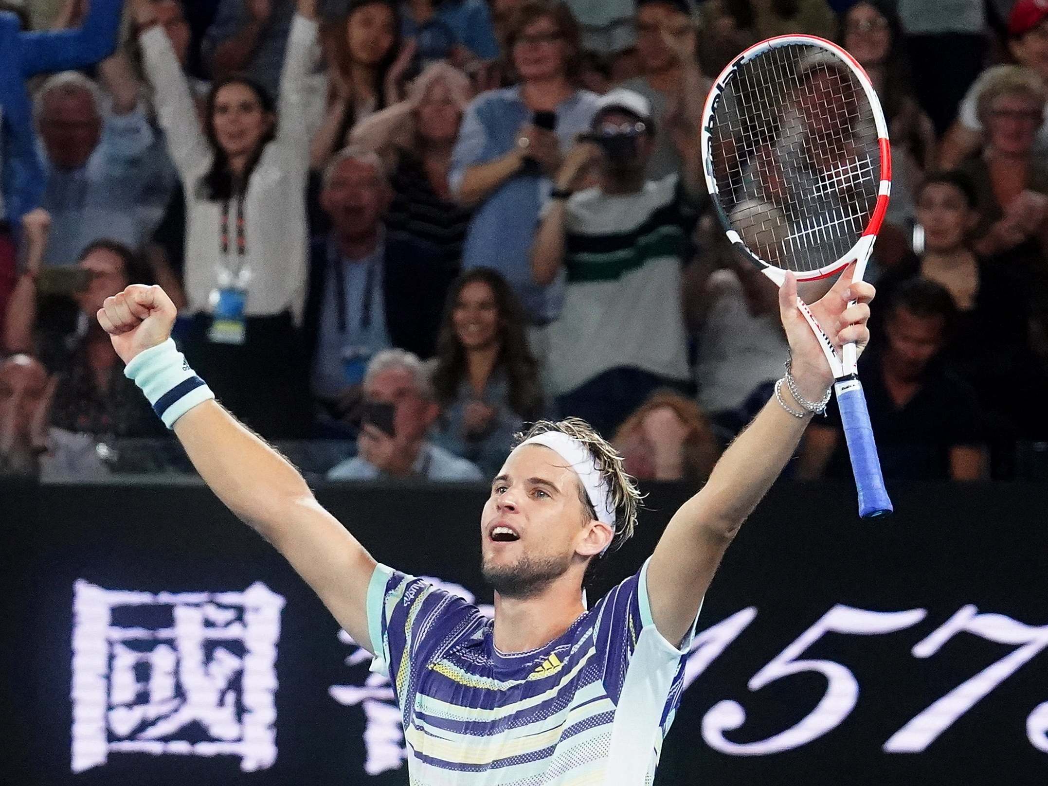 Dominic Thiem celebrates at the end of the match