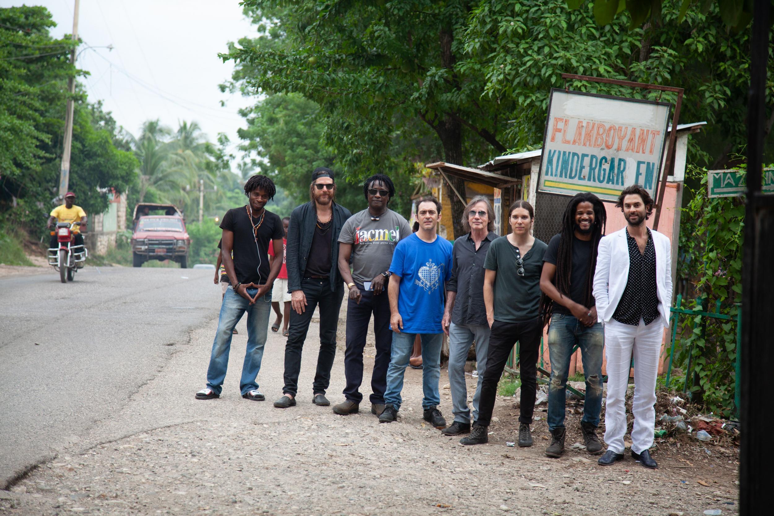 Jackson Browne (fourth left) with the musicians who worked on charity album ‘Let the Rhythm Lead’