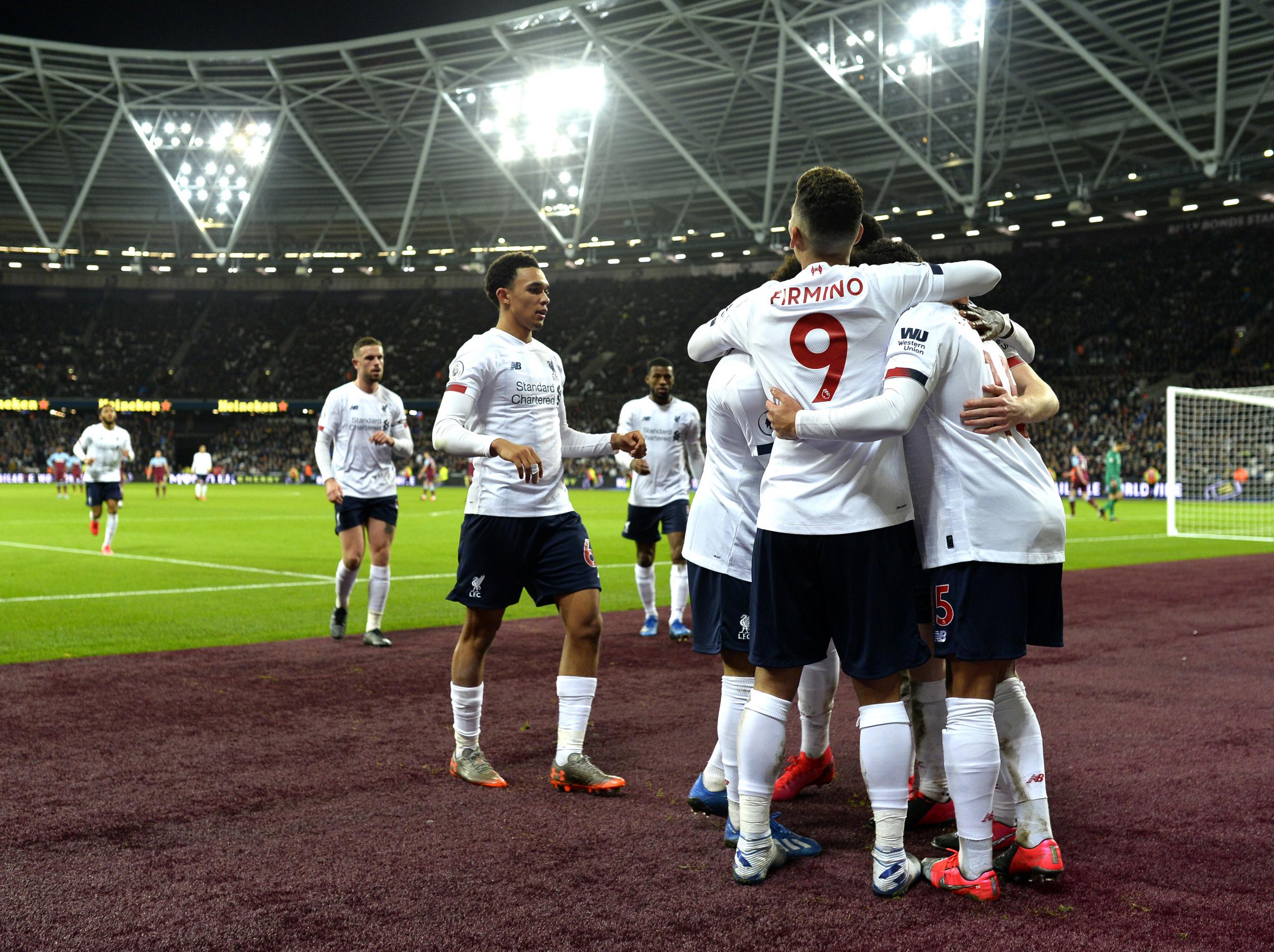 Liverpool celebrate their second goal