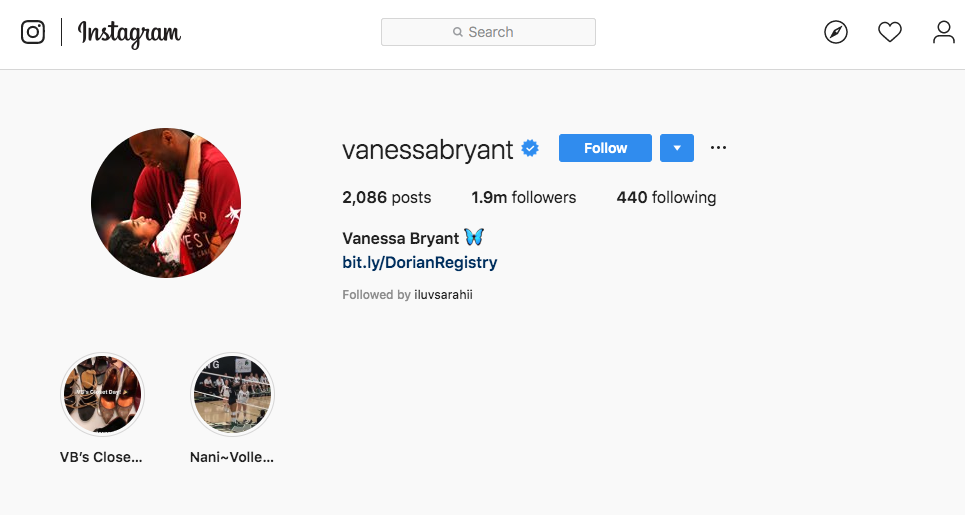 Vanessa Bryant has changed her Instagram picture to one of her husband and daughter (Instagram)