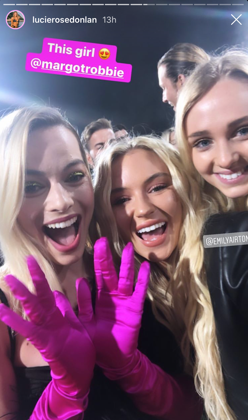 Margot Robbie with Lucie Donlan and her sister, Emily Grace Airton