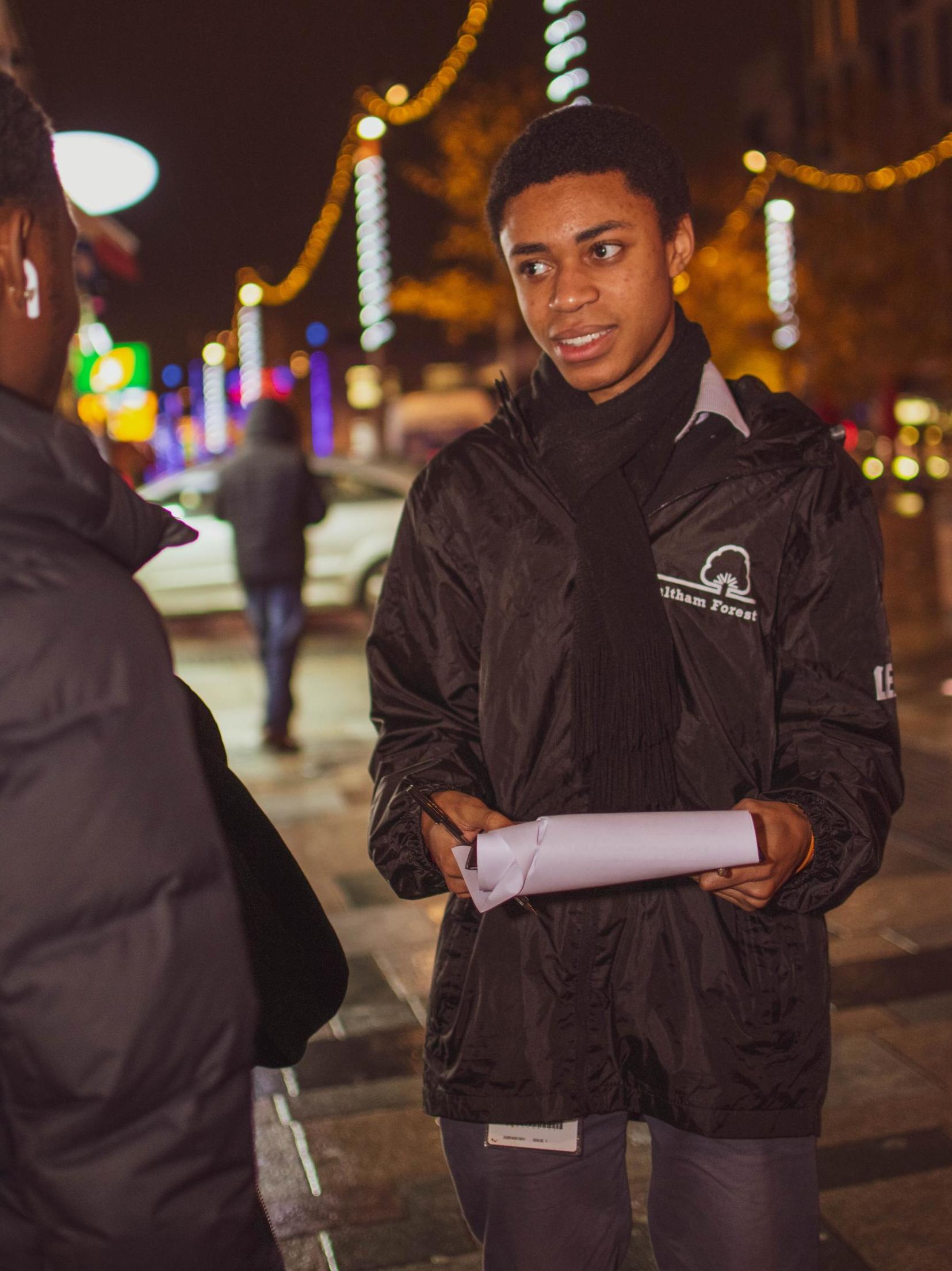 James engages with people on the streets to help them avoid trouble (Loui Beggache)