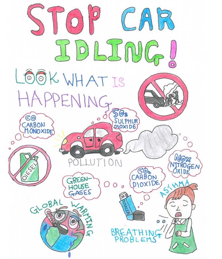 Children created posters to stop parents from engine idling