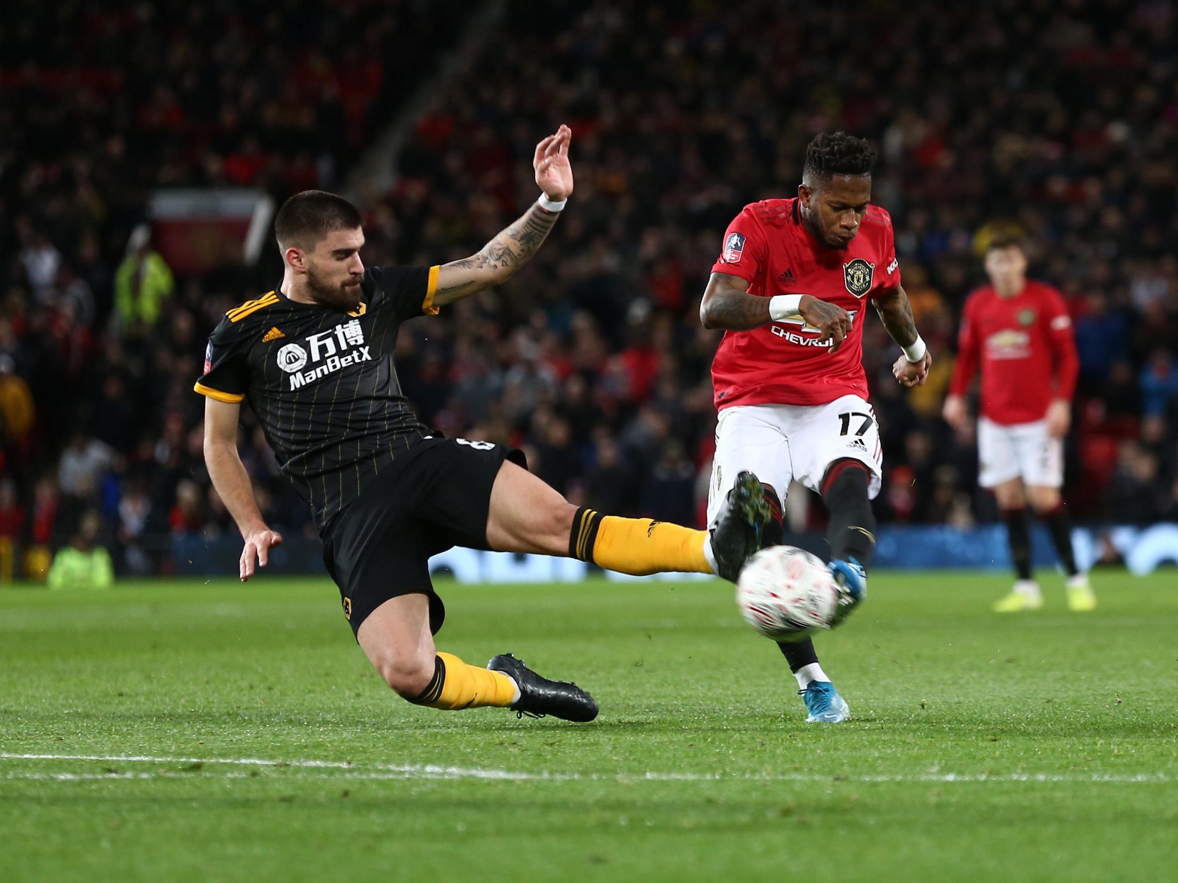 Fred of Manchester United has a shot on goal