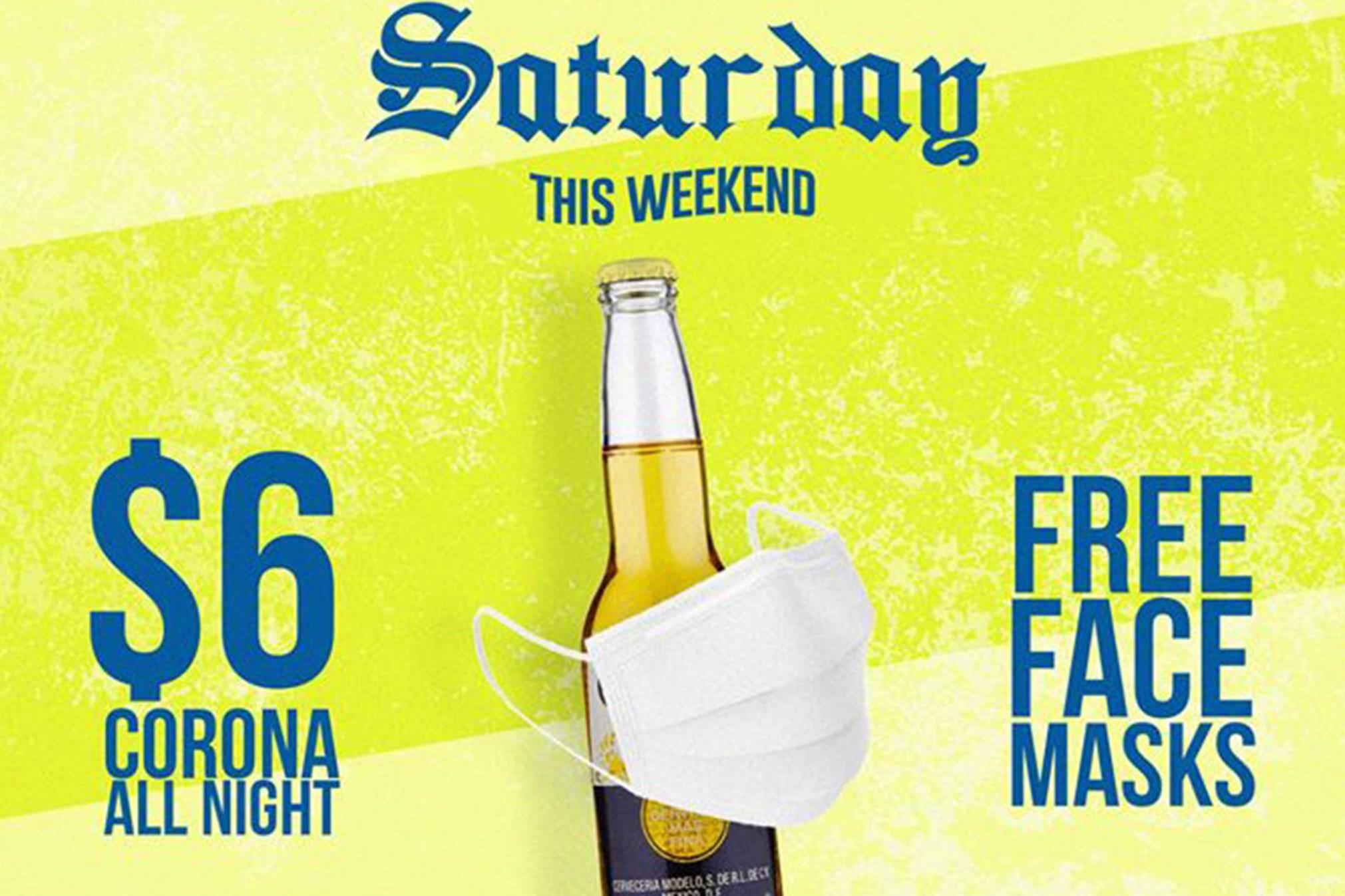 Bar hosts coronavirus-themed event with free face masks (Facebook)