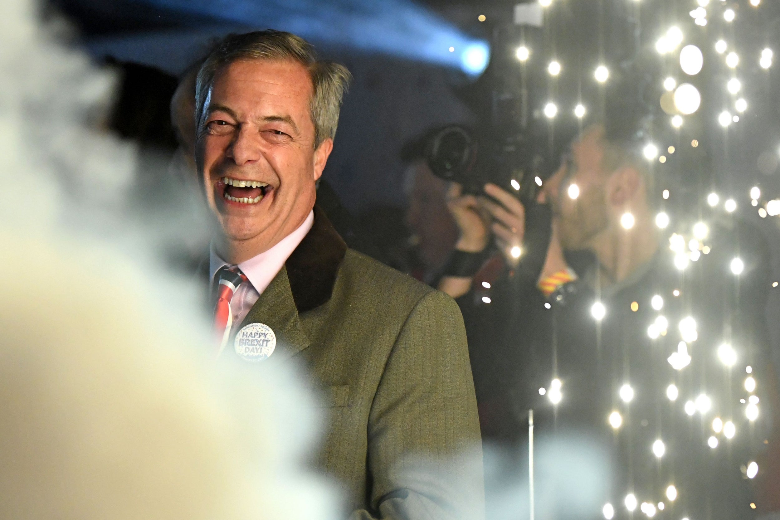 Farage on stage in Parliament Square as the UK formally leaves the EU