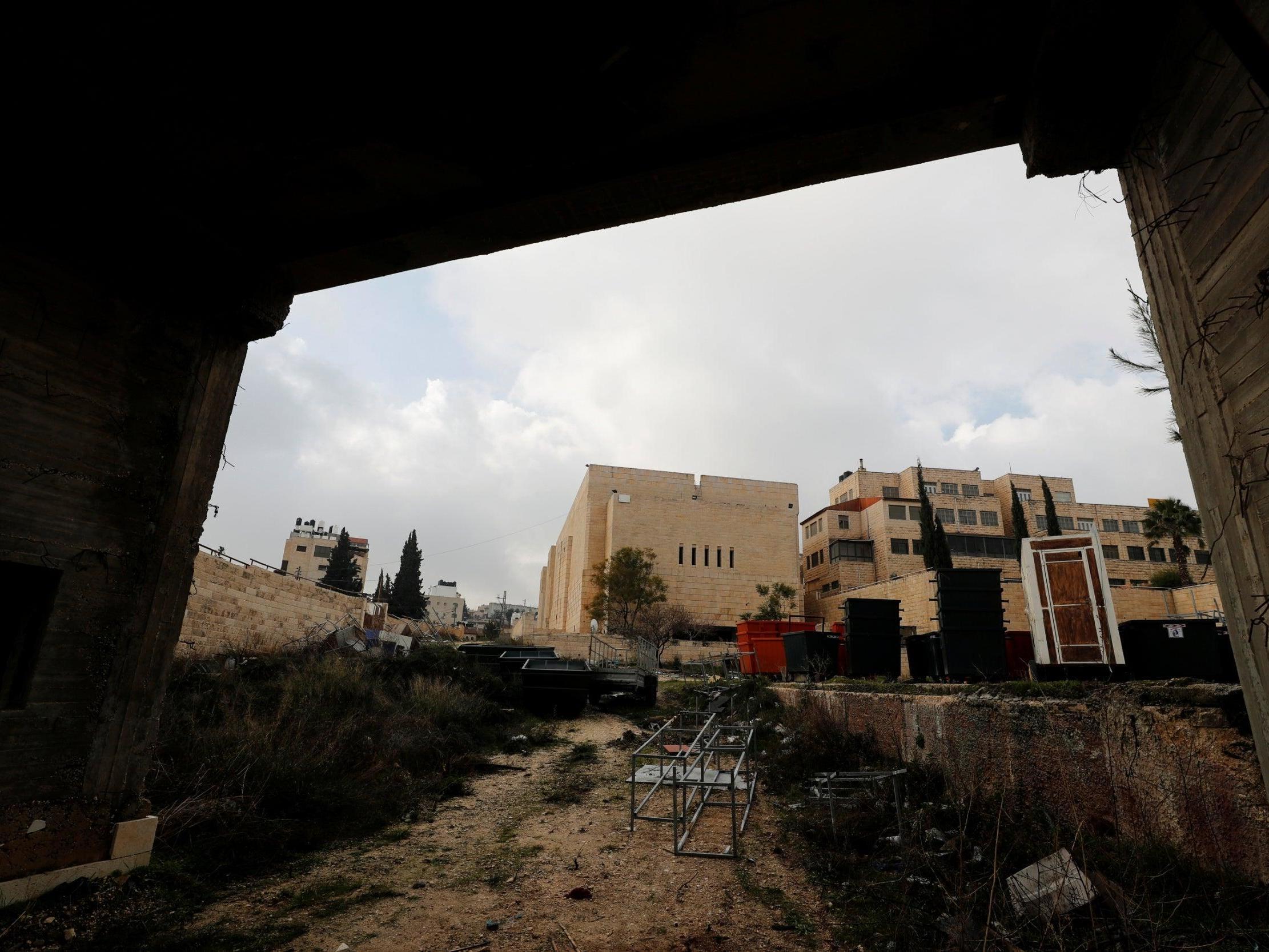 An abandoned Palestinian parliament building in Abu Dis in the Israeli-occupied West Bank, east of Jerusalem January 29 2020