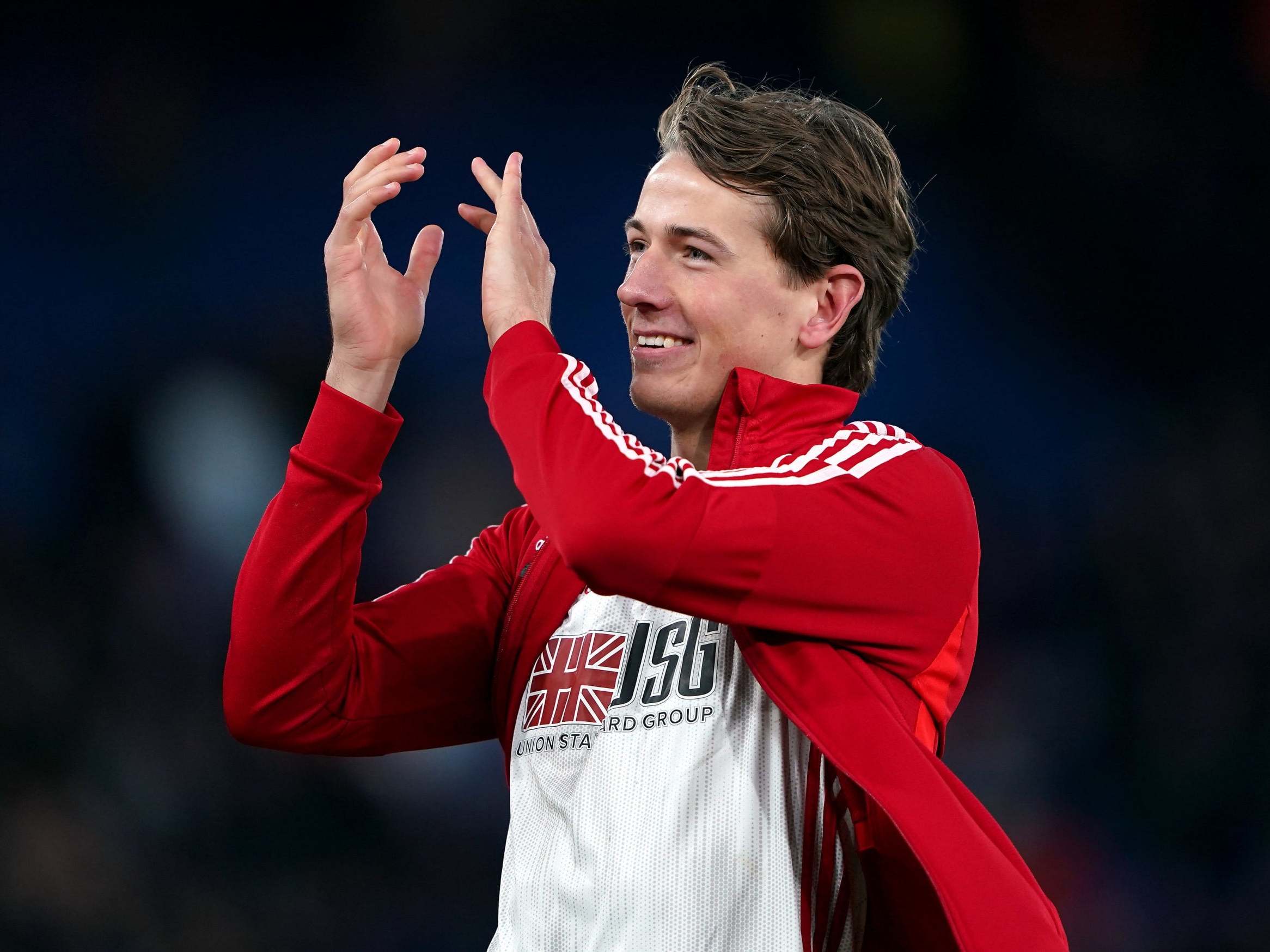 Sander Berge applauds Sheffield United’s supporters after defeating Crystal Palace