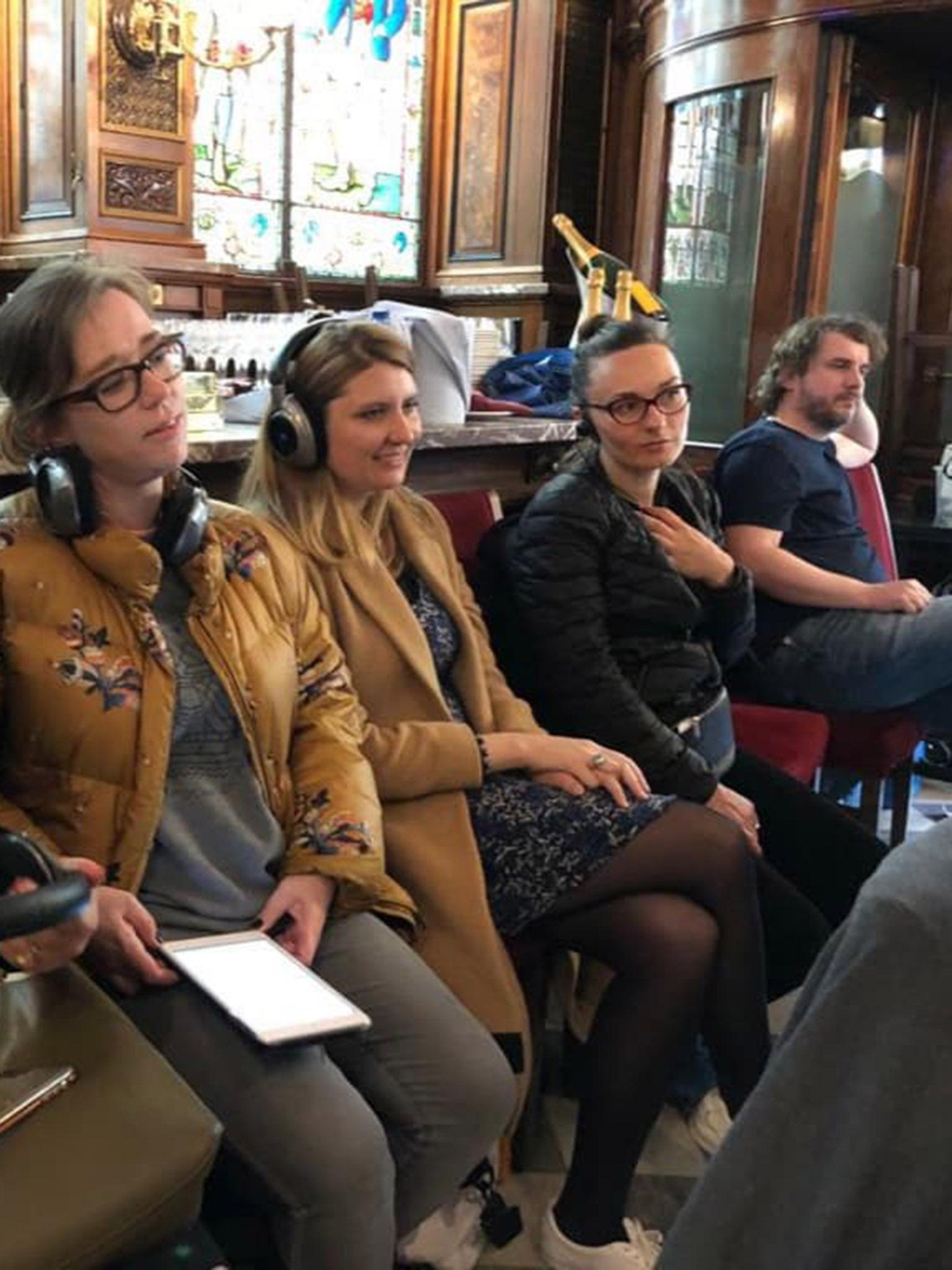 Andrea Chalupa (second left) on set during filming in Edinburgh’s Cafe Royal