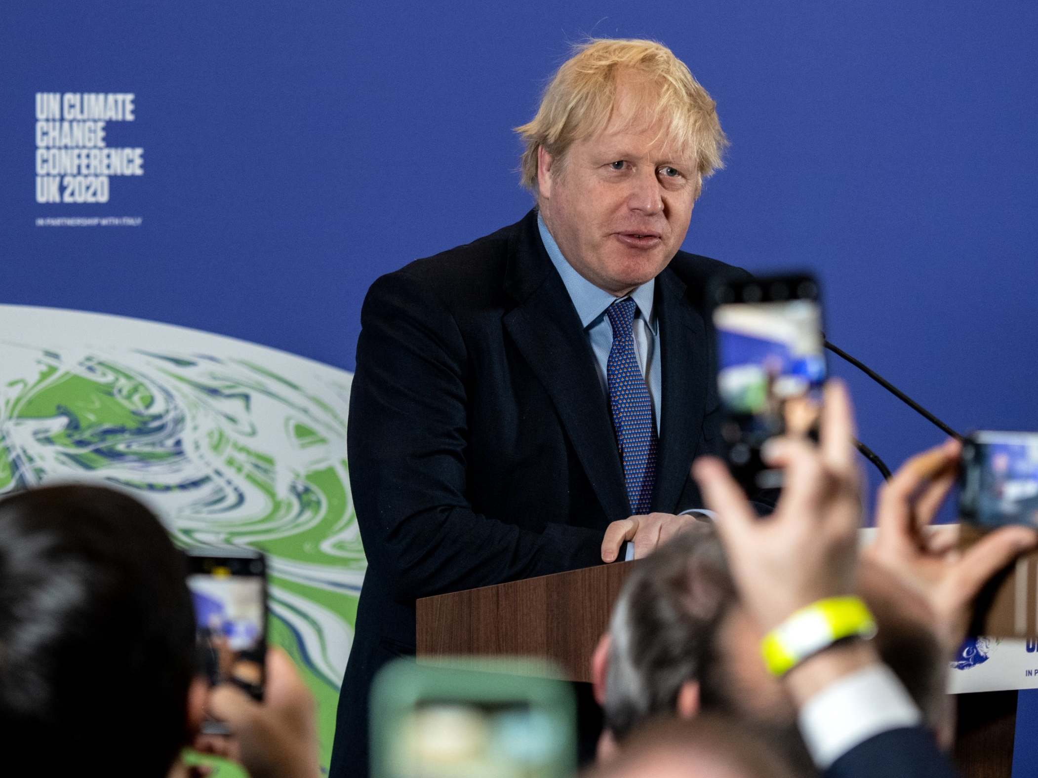 Boris Johnson speaks during the launch of the UK-hosted Cop26 UN climate summit