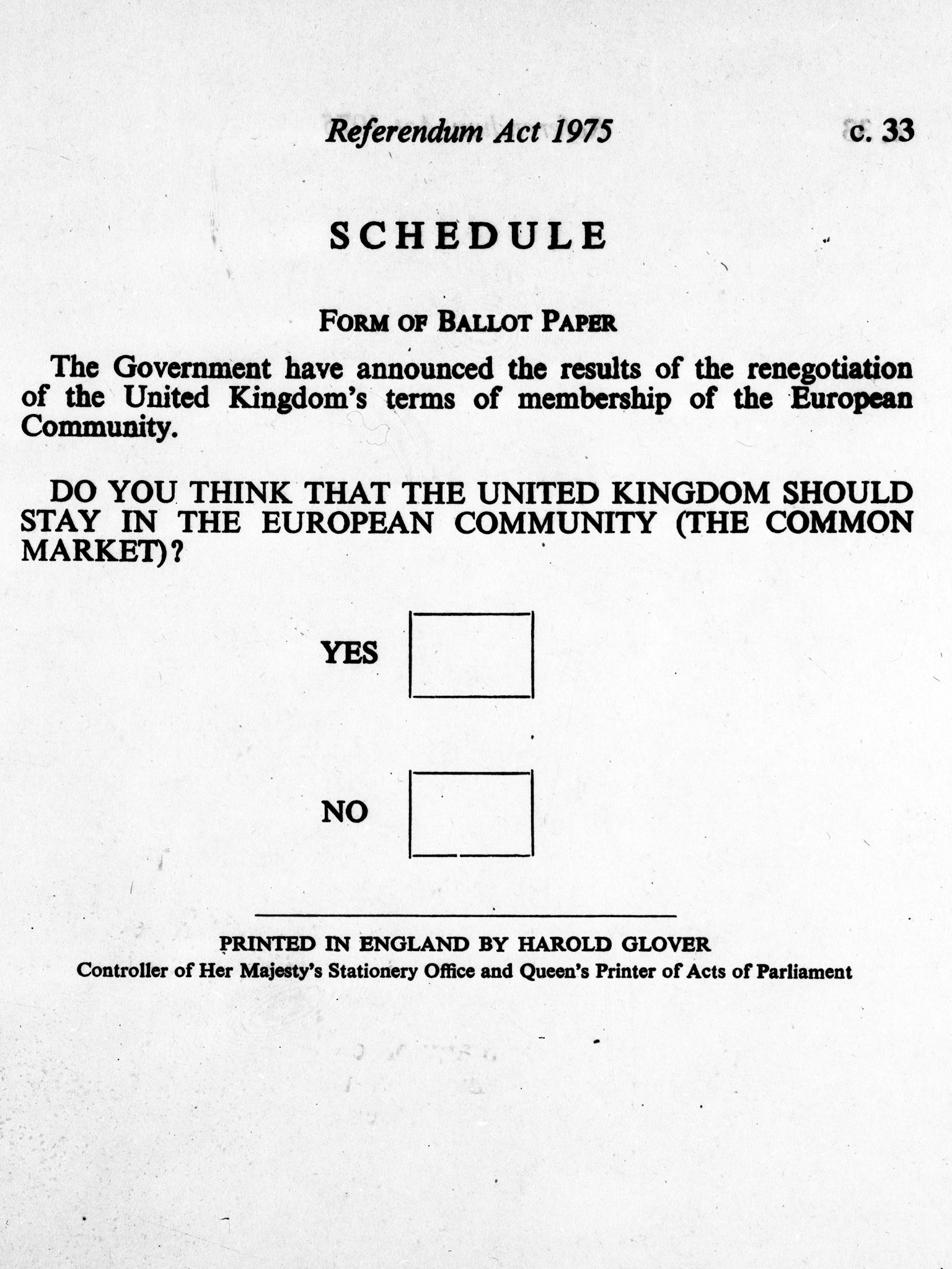 The 1975 ballot opted for Yes/No as opposed to 2016’s Remain/Leave