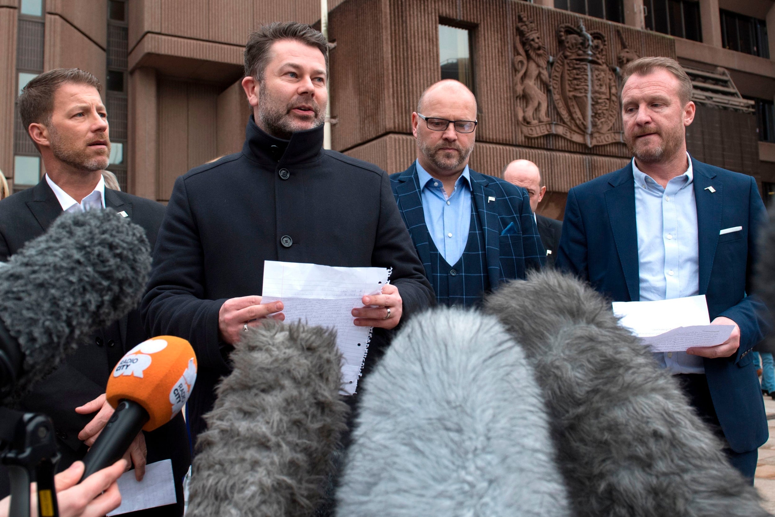 Walters, Gary Cliffe, Unsworth and Micky Fallon, all victims of Bennell, speak outside his sentencing hearing in 2018