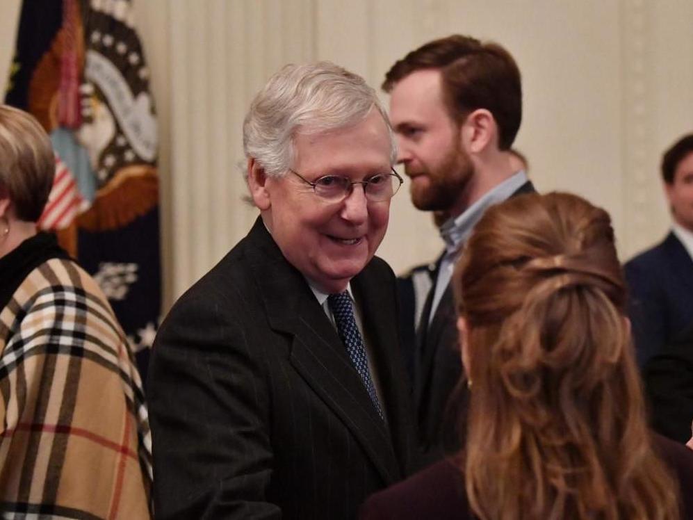 Mr McConnell in the East Room before Trump addresses his Senate impeachment trial in Washington DC February 6 2020(Nicholas Kamm/AFP/Getty Images)