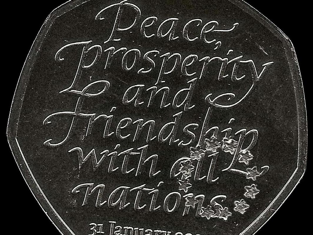 A Brexit 50p coin with the EU's 12-star symbol engraved onto it