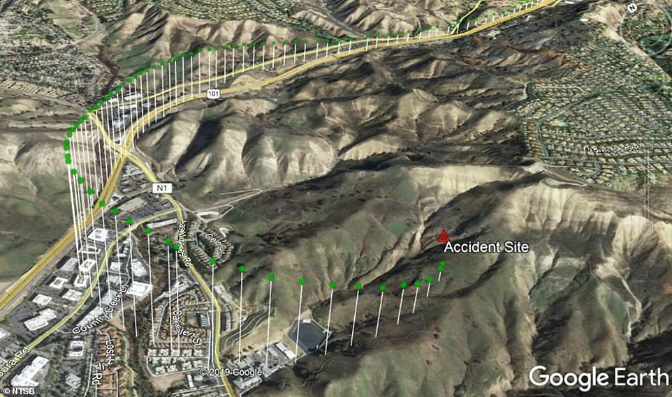 An image detailing the final descent and impact site of the helicopter