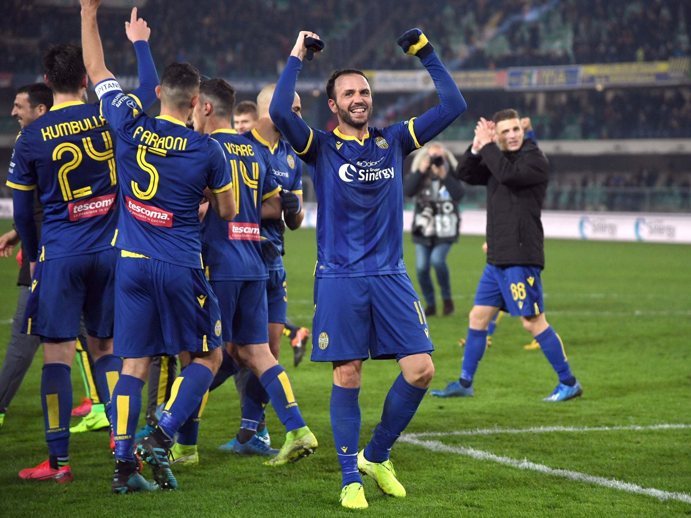 Giampaolo Pazzini celebrates his winner for Hellas