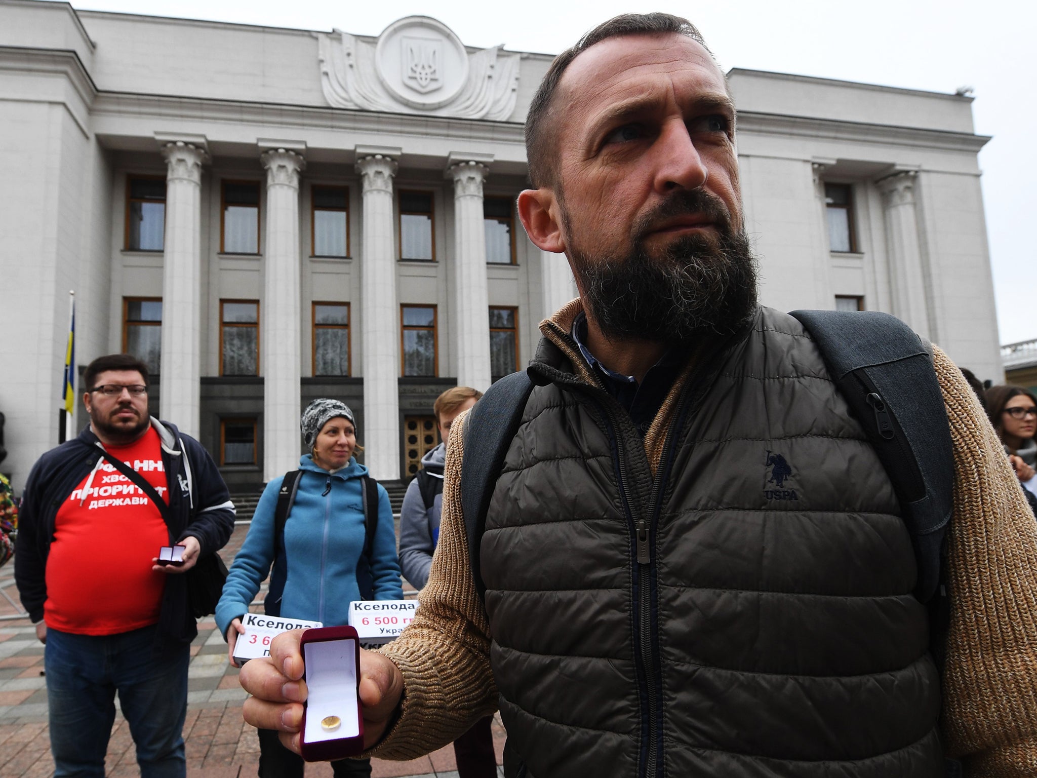 Golden pills symbolise the extortionate prices for medicine in Ukraine