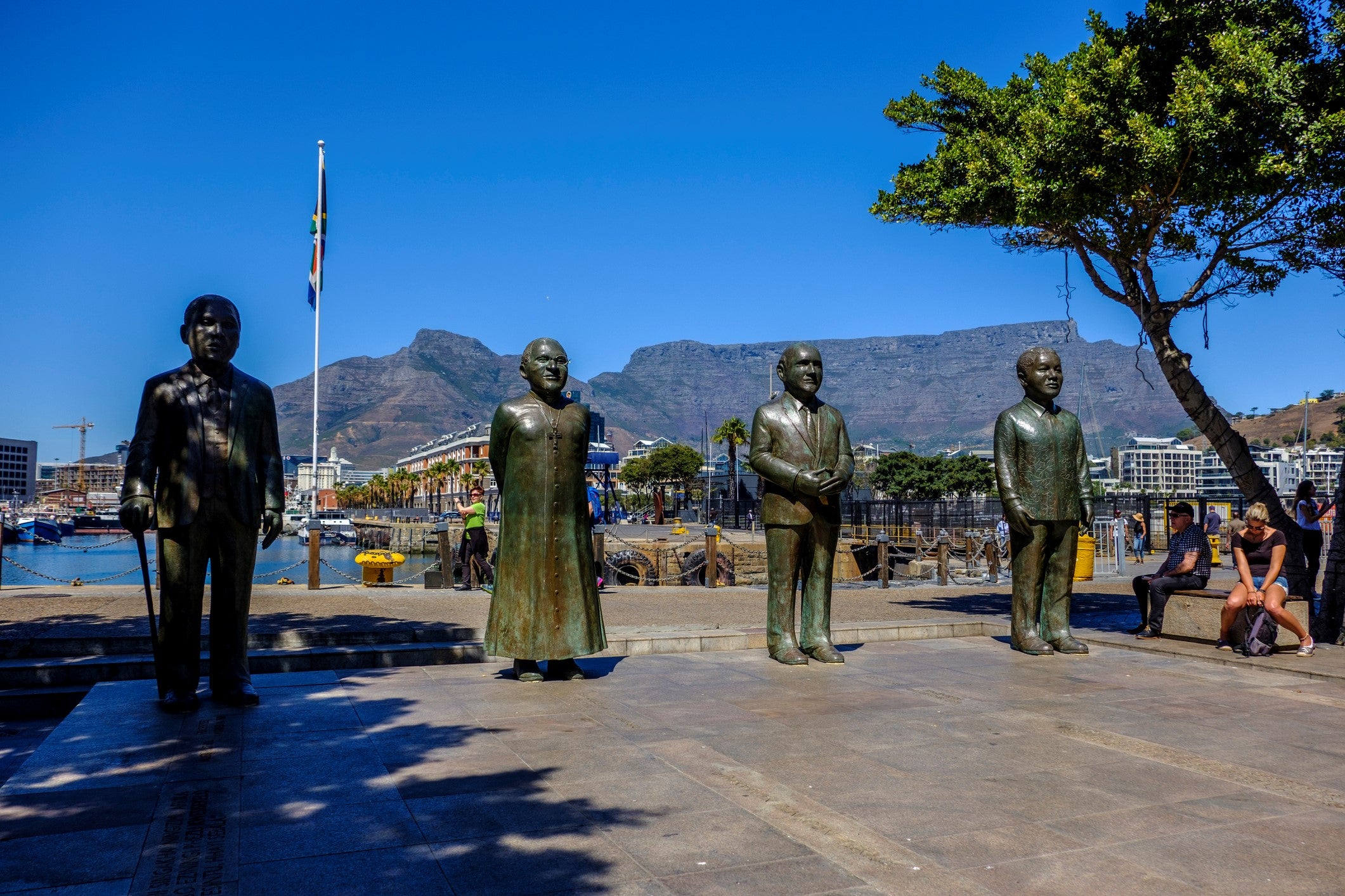 Statues of Nelson Mandela, FW de Klerk, Desmond Tutu and Albert Luthuli on Nobel Square (Getty)