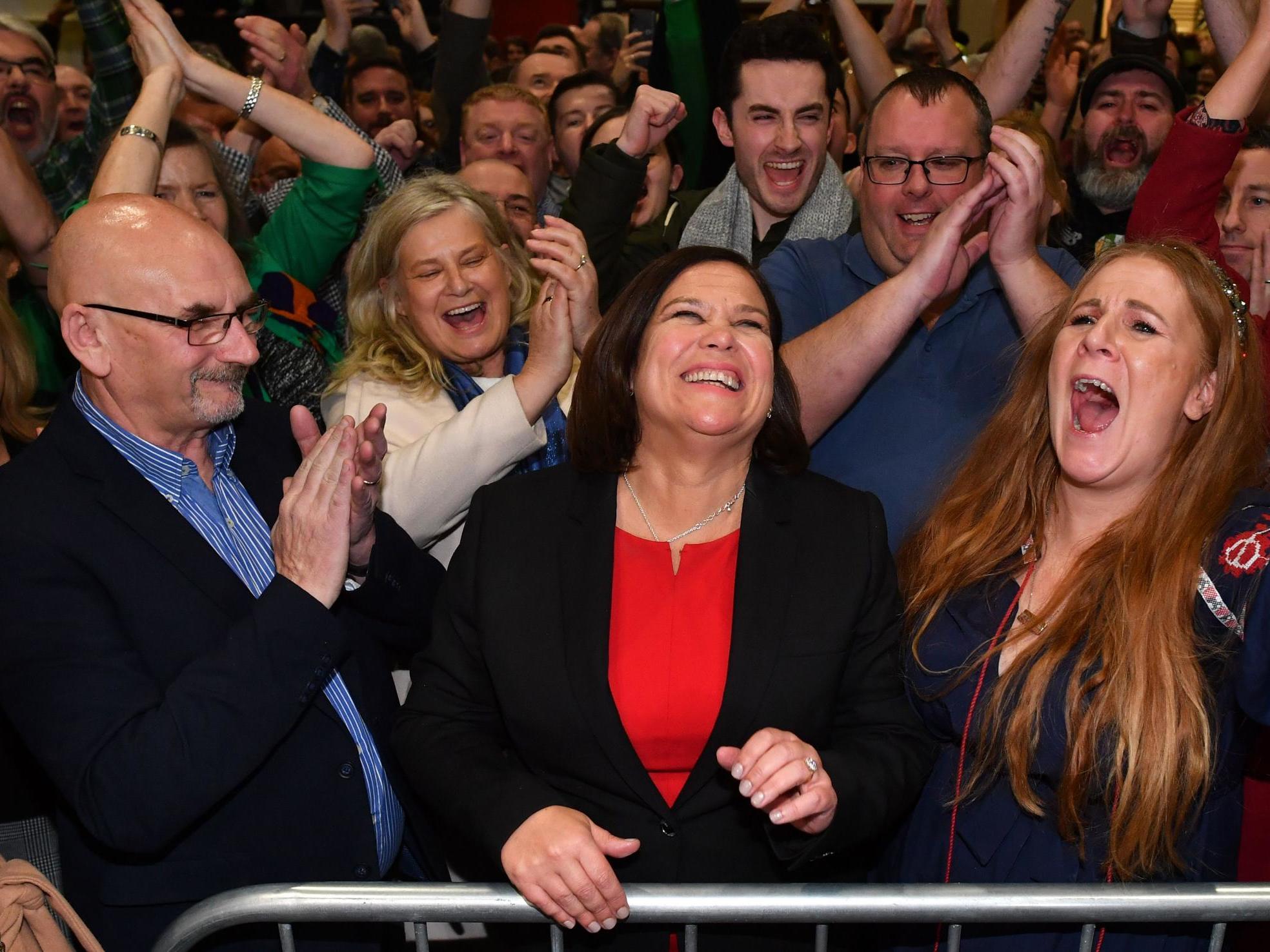 Mary Lou McDonald, Sinn Fein leader, celebrates with supporters