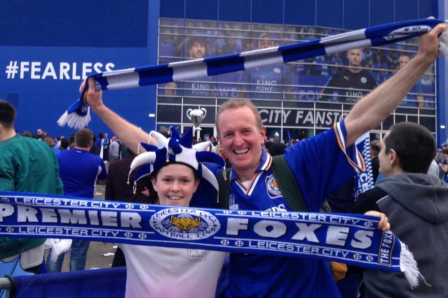 Michael, pictured with his son Ollie at a Leicester City game in October 2018 where he first noticed symptoms of motor neurone disease