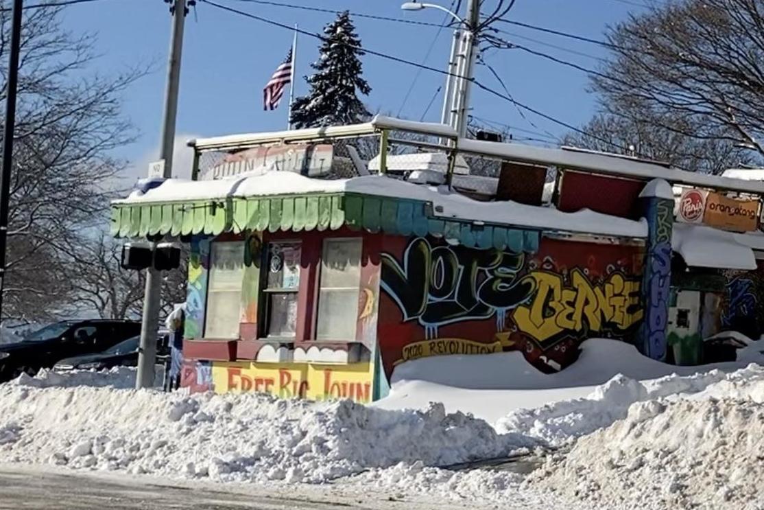 A grafitti-covered building near Sanders' home in Burlington