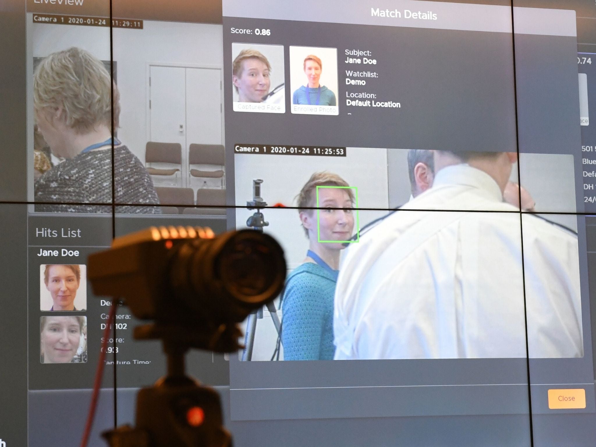 A camera being used during trials at Scotland Yard for the new facial recognition system