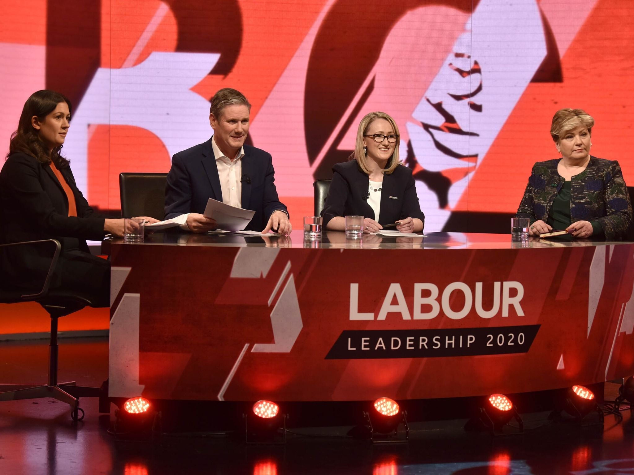 Labour leadership candidates (left to right) Lisa Nandy, Keir Starmer, Rebecca Long-Bailey and Emily Thornberry attend the first televised debate