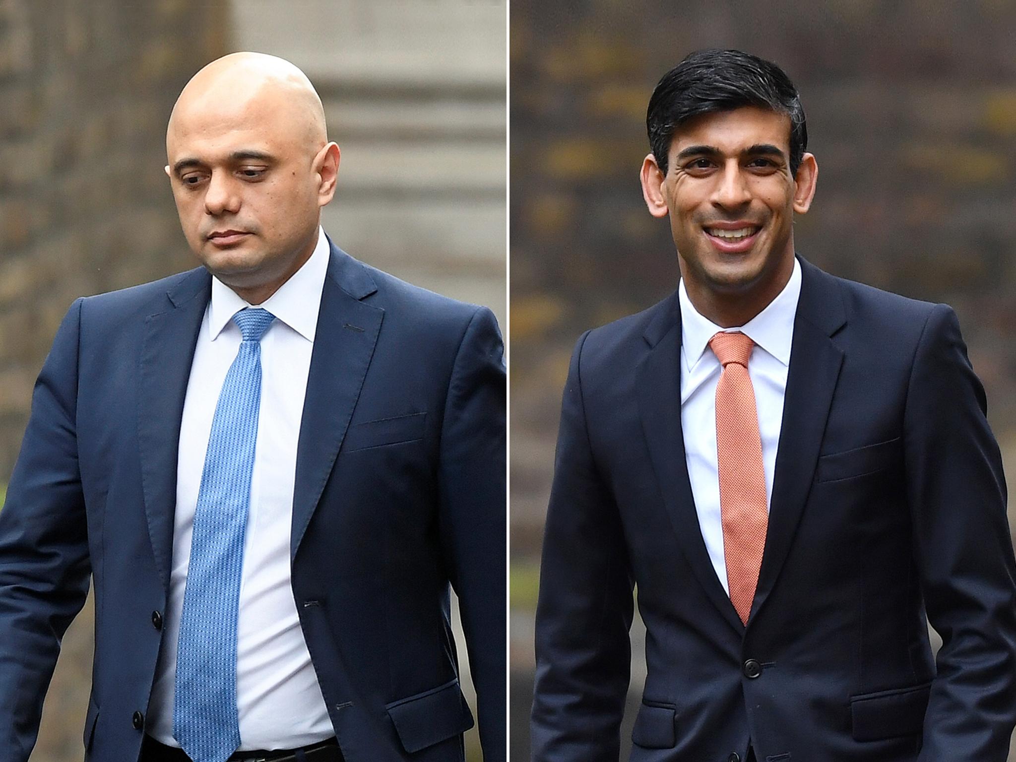 Sajid Javid, left, and his successor Rishi Sunak