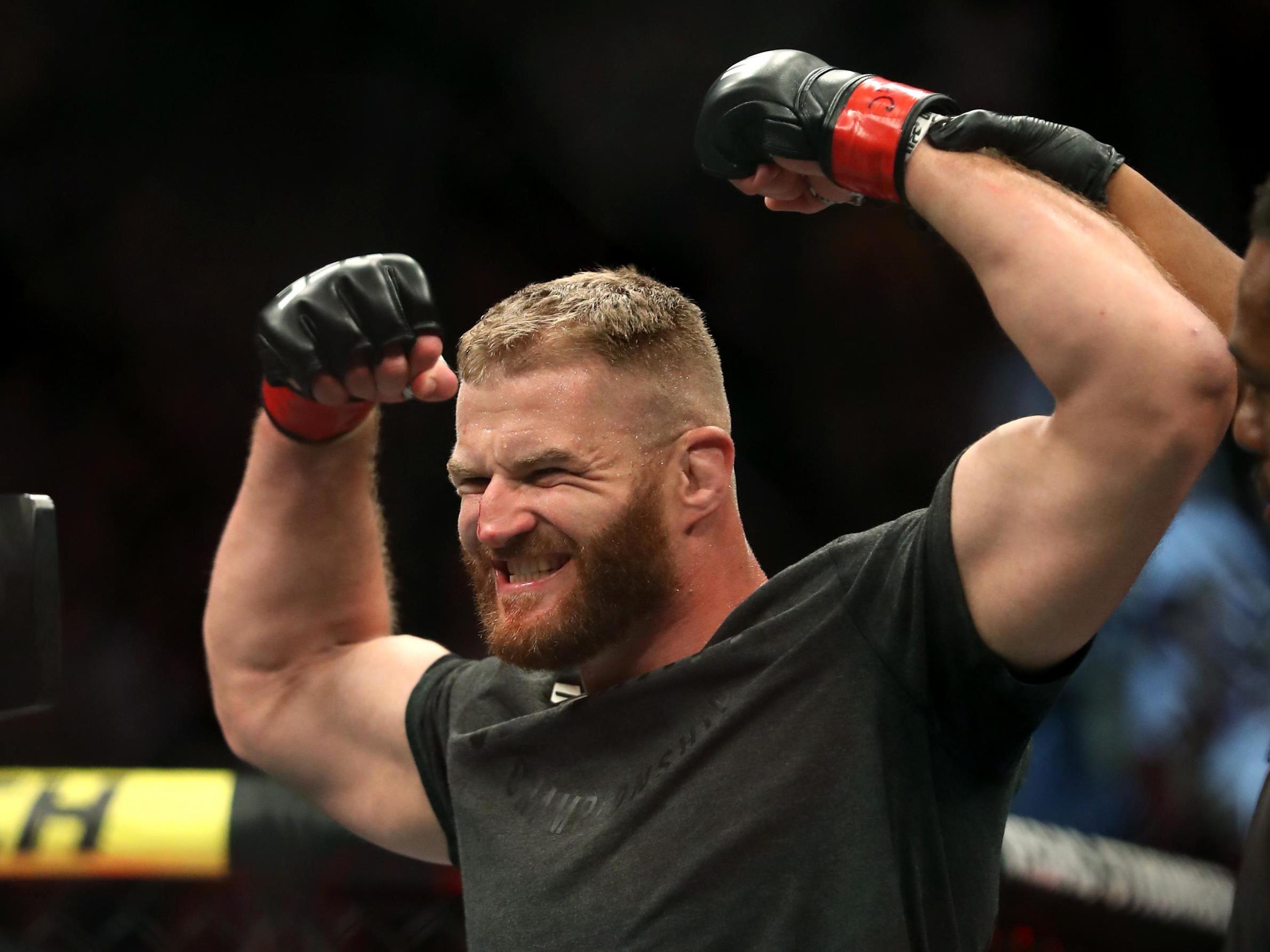 Jan Blachowicz celebrates defeating Luke Rockhold