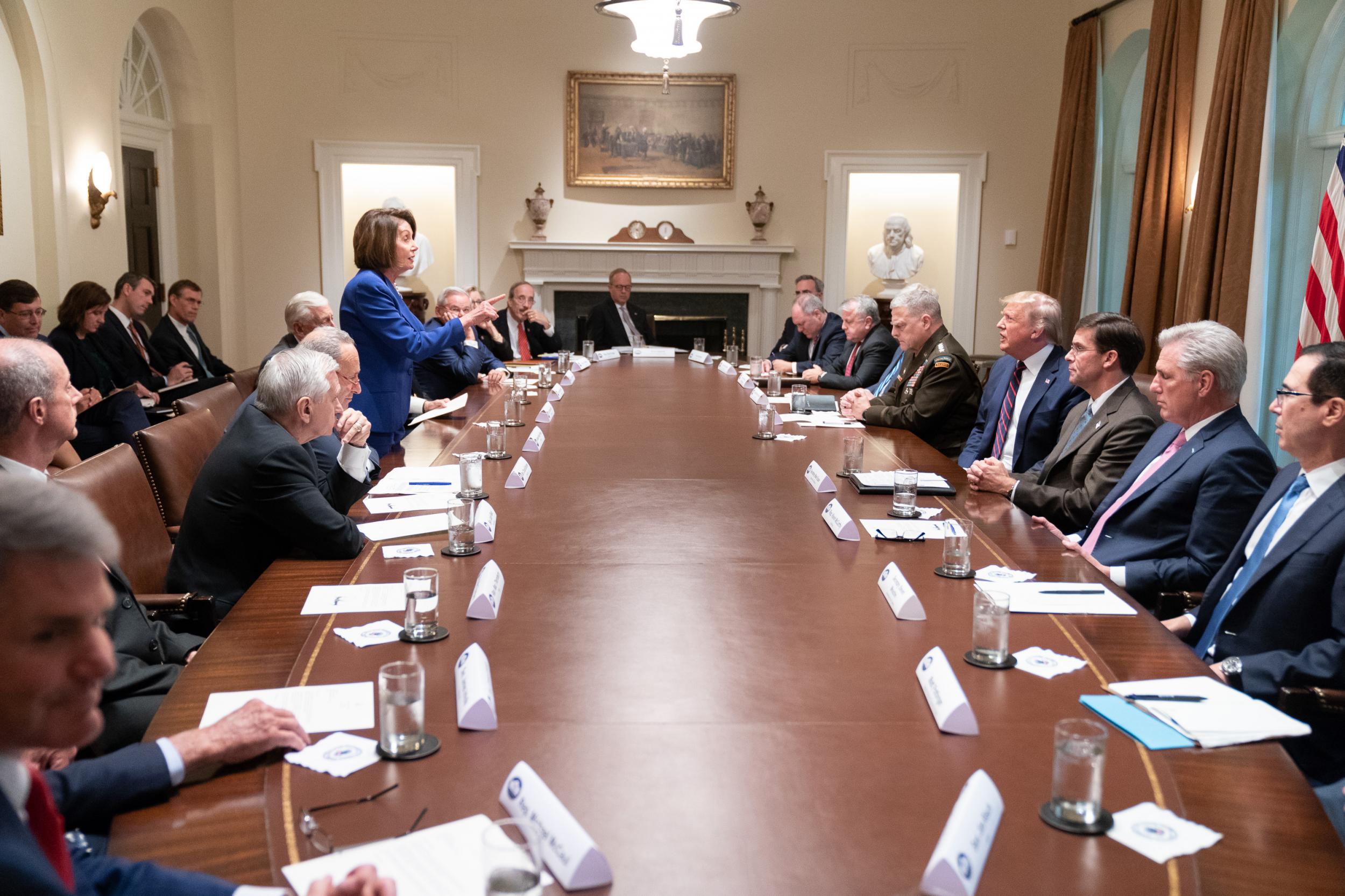 The Assassin: Pelosi points a finger at Trump at a meeting in the Cabinet Room of the White House in October 2019