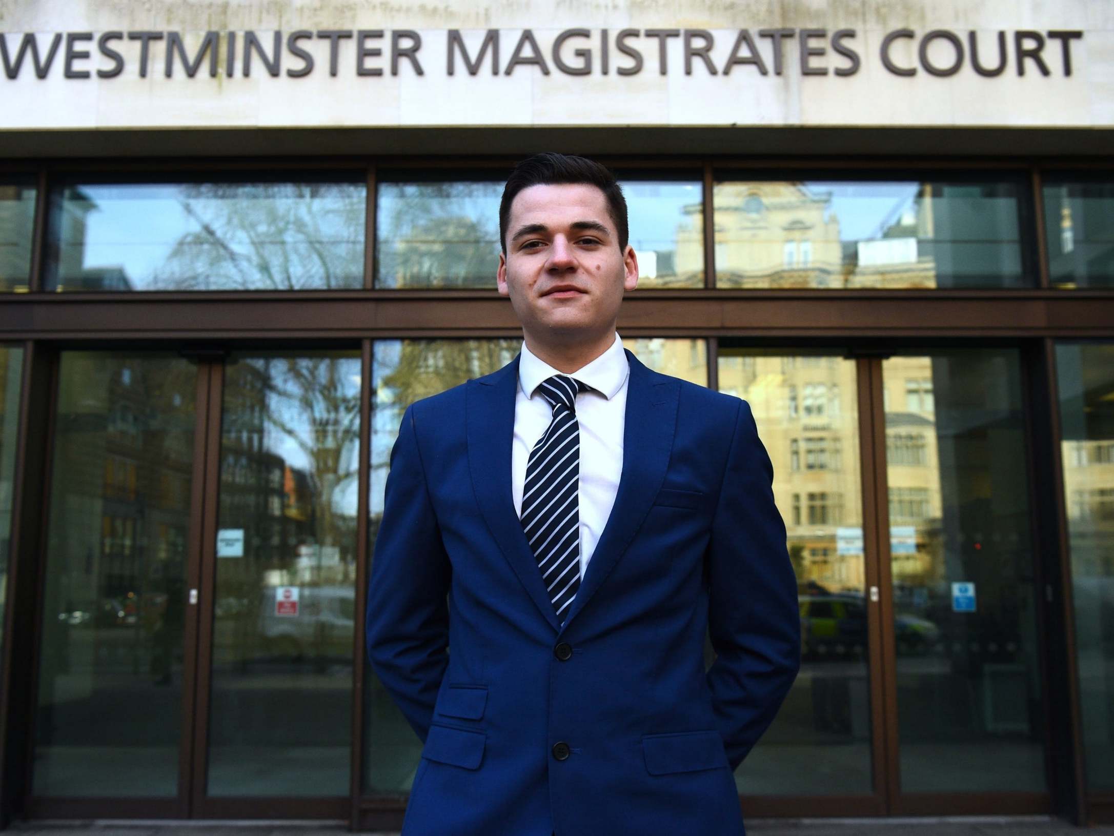 Sam Newey, the brother of YPG volunteer Daniel Newey, outside Westminster Magistrates’ Court on 14 February