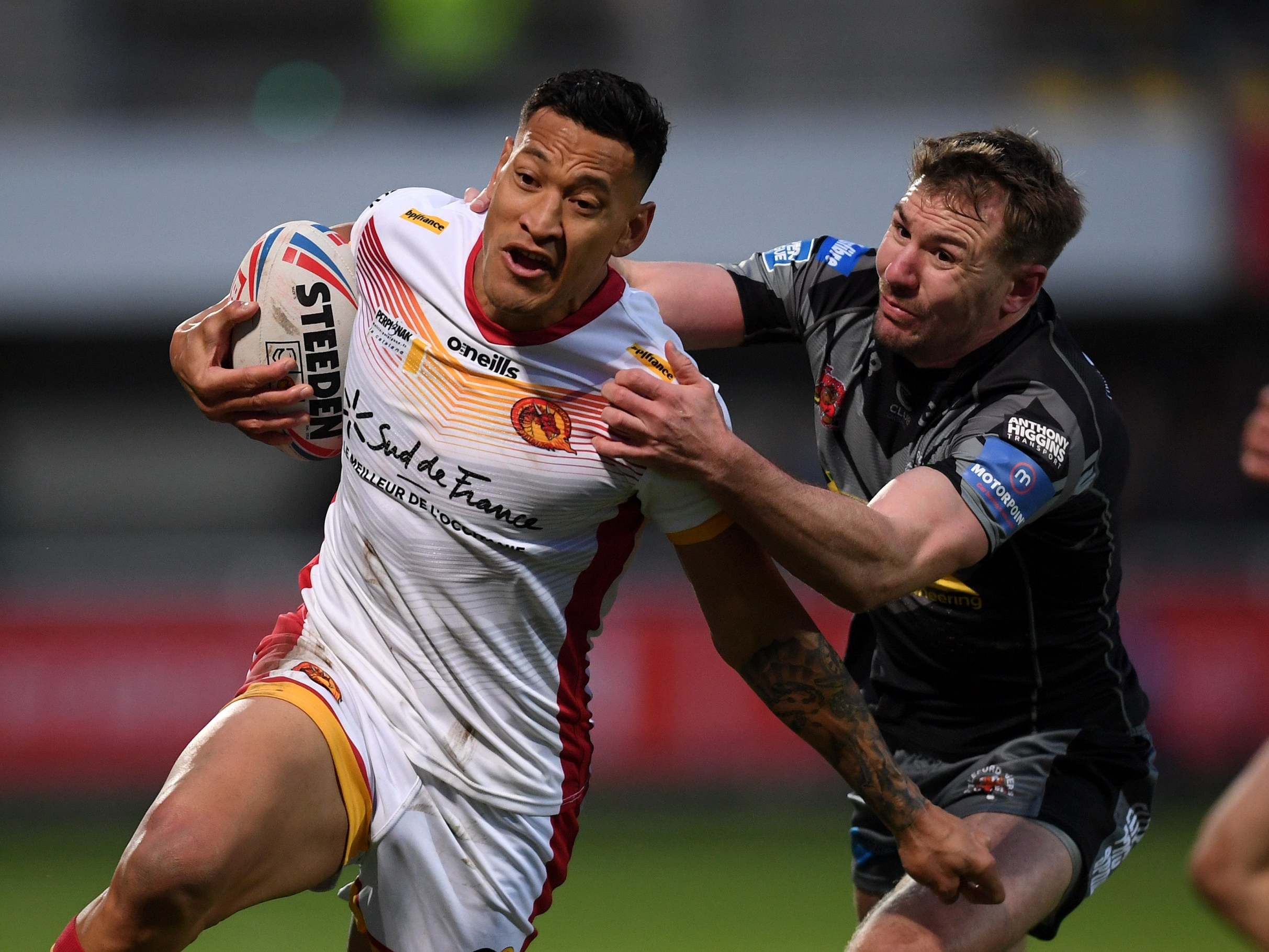 Israel Folau in action during Catalans’ win