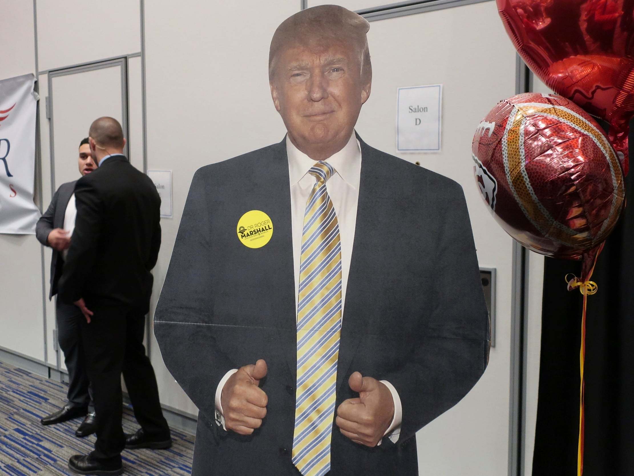 A cardboard cutout of Donald Trump at a Republican convention in Kansas