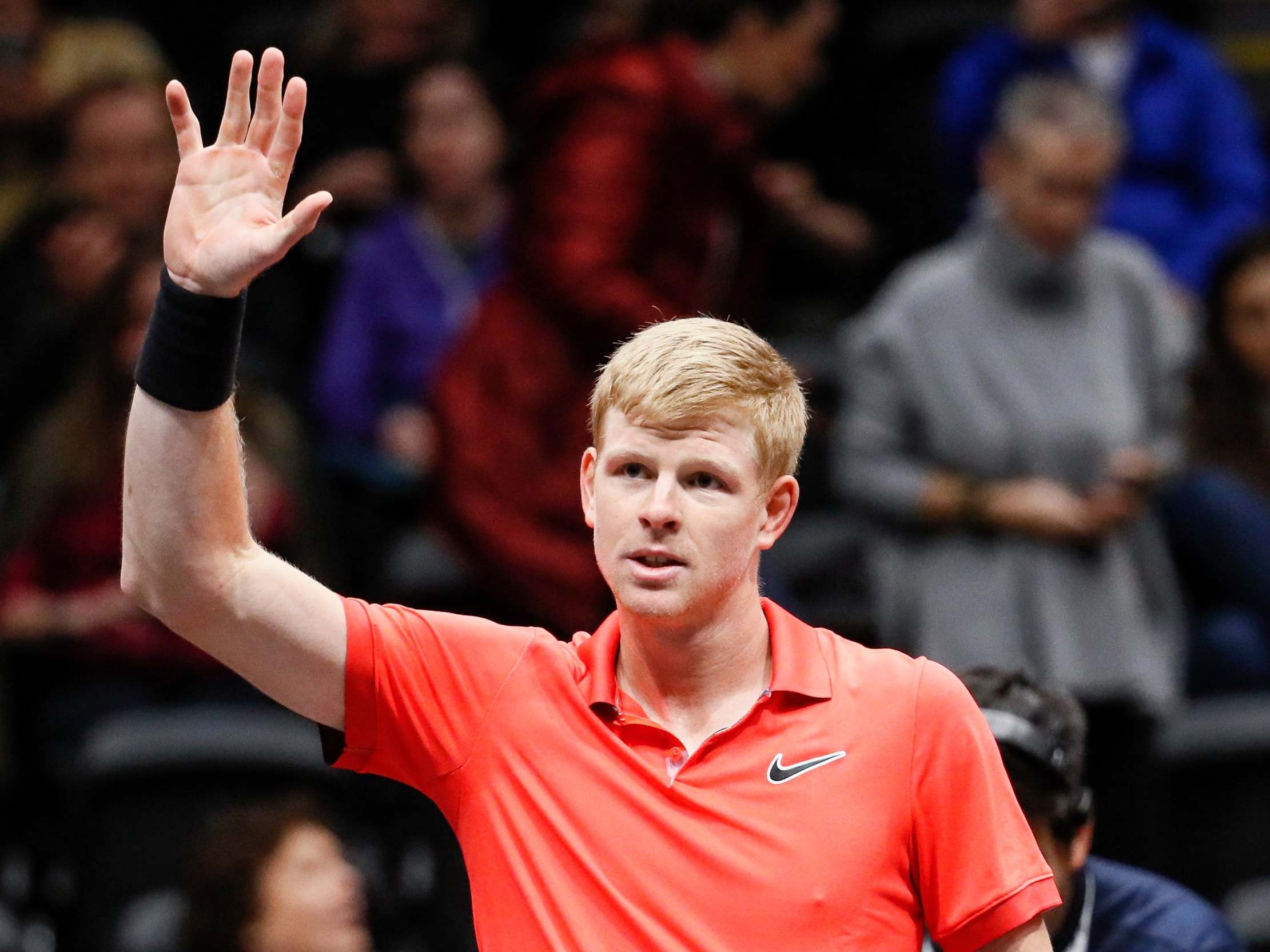 Kyle Edmund celebrates his win over Miomir Kecmanovic