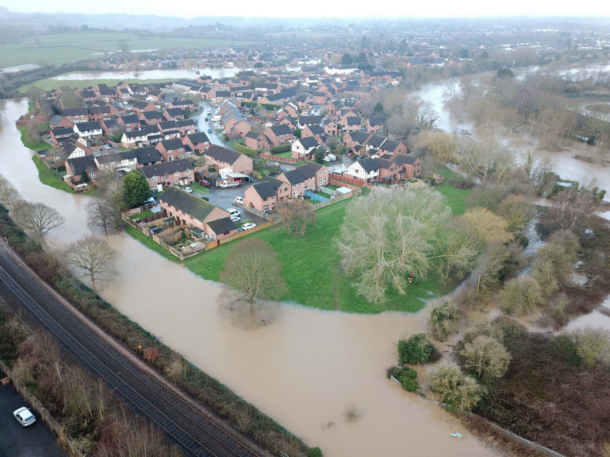 Flooding in Lower Bullingham, Hereford, in the aftermath of Storm Dennis