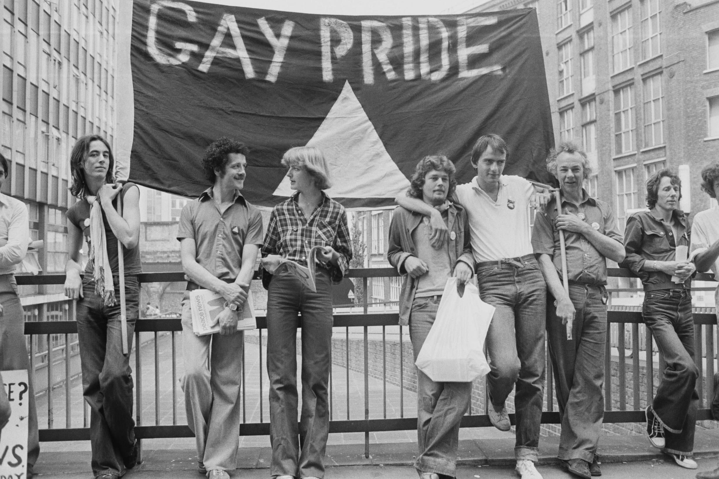 A demonstration outside the Old Bailey at the start of libel proceedings in 1977 brought against Gay News by Mary Whitehouse over a poem claiming Jesus was homosexual – Gay News lost (Getty)