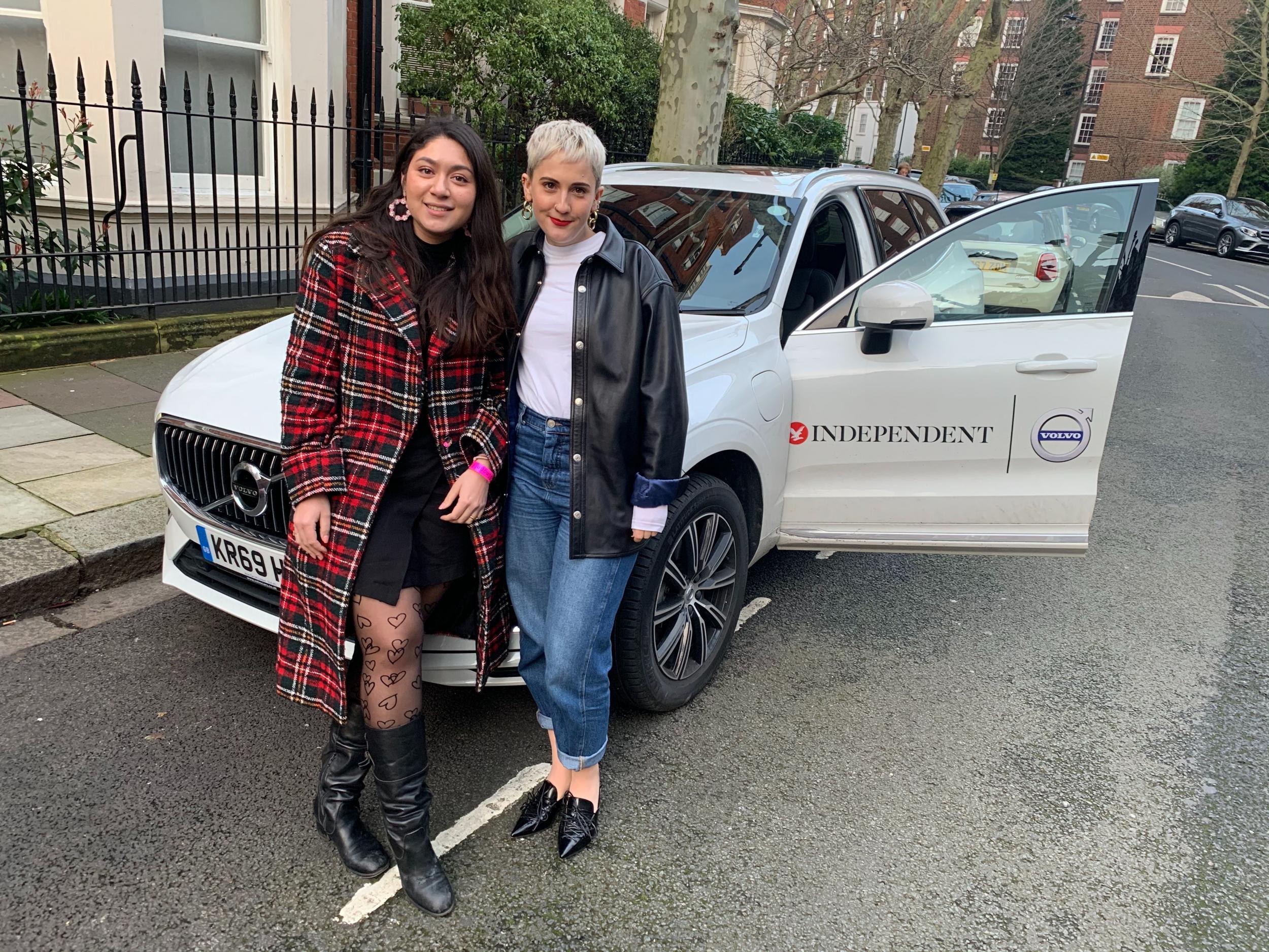 The Independent’s Lisa Collins and Harriet Hall with the Volvo hybrid car