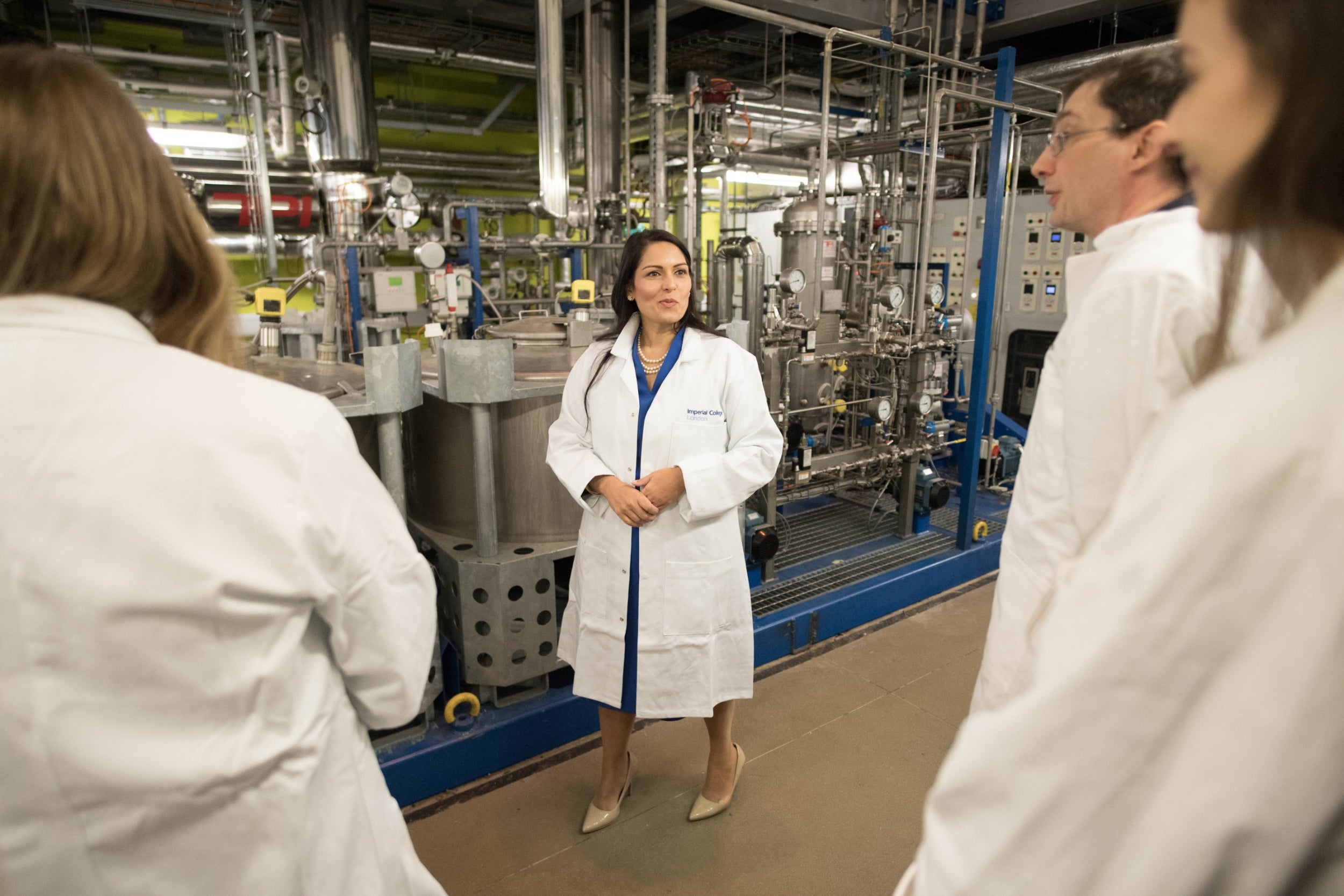 Priti Patel at Imperial College London where she announced new immigration curbs