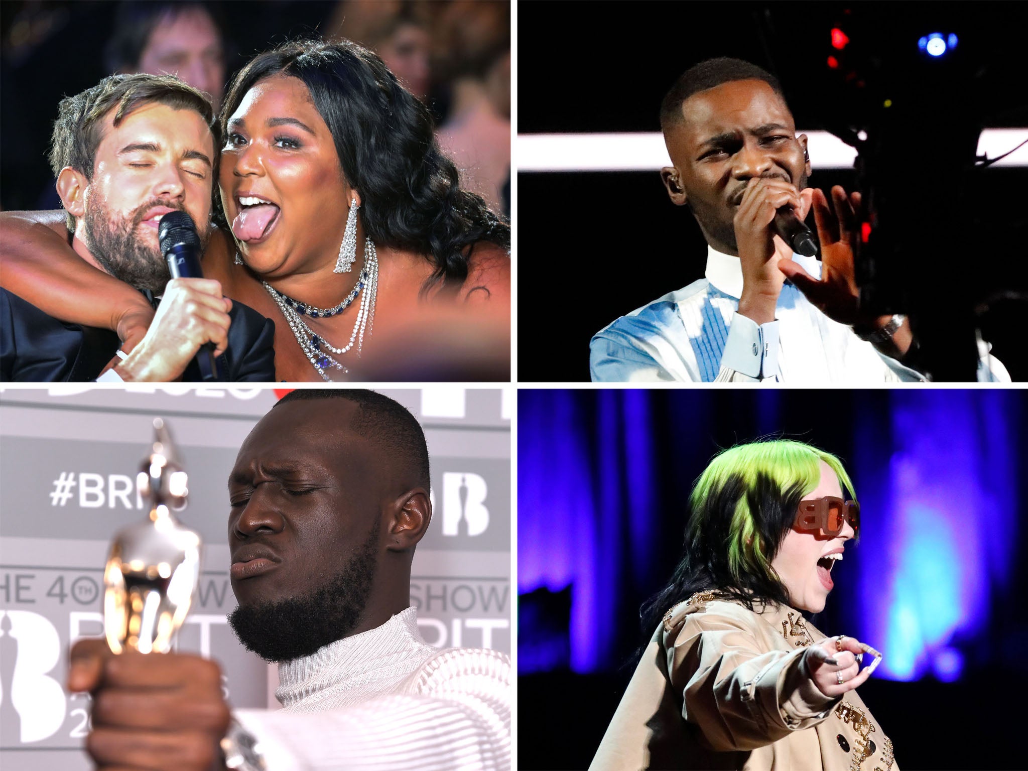 Clockwise from top left: Jack Whitehall with Lizzo, Dave, Billie Eilish and Stormzy